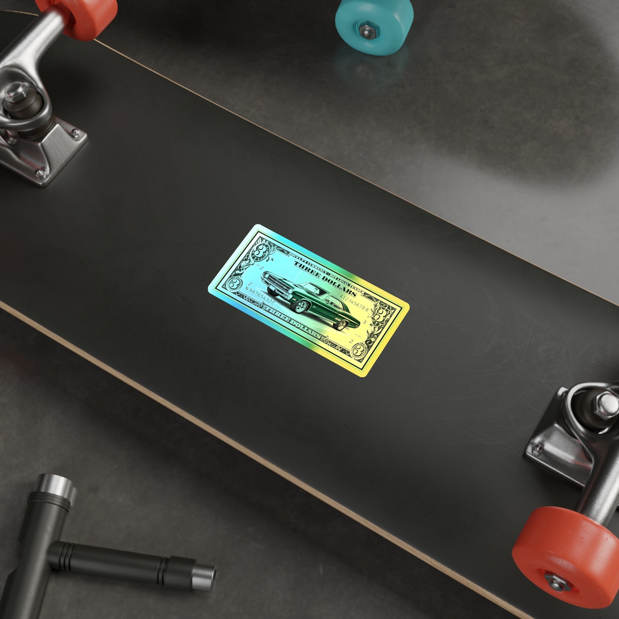 Holographic Classic Car Dollar Sticker — Die-Cut Three Dollar Bill
