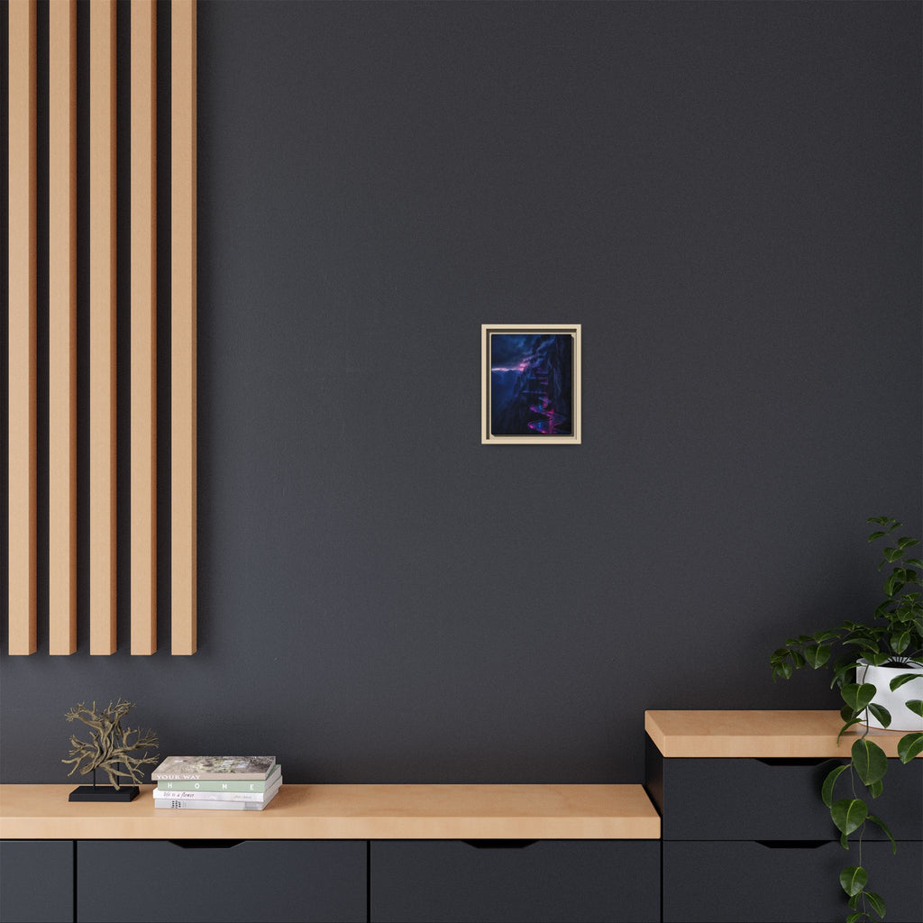 Neon Mountain Road Matte Canvas Print — Framed Nightscape Wall Art