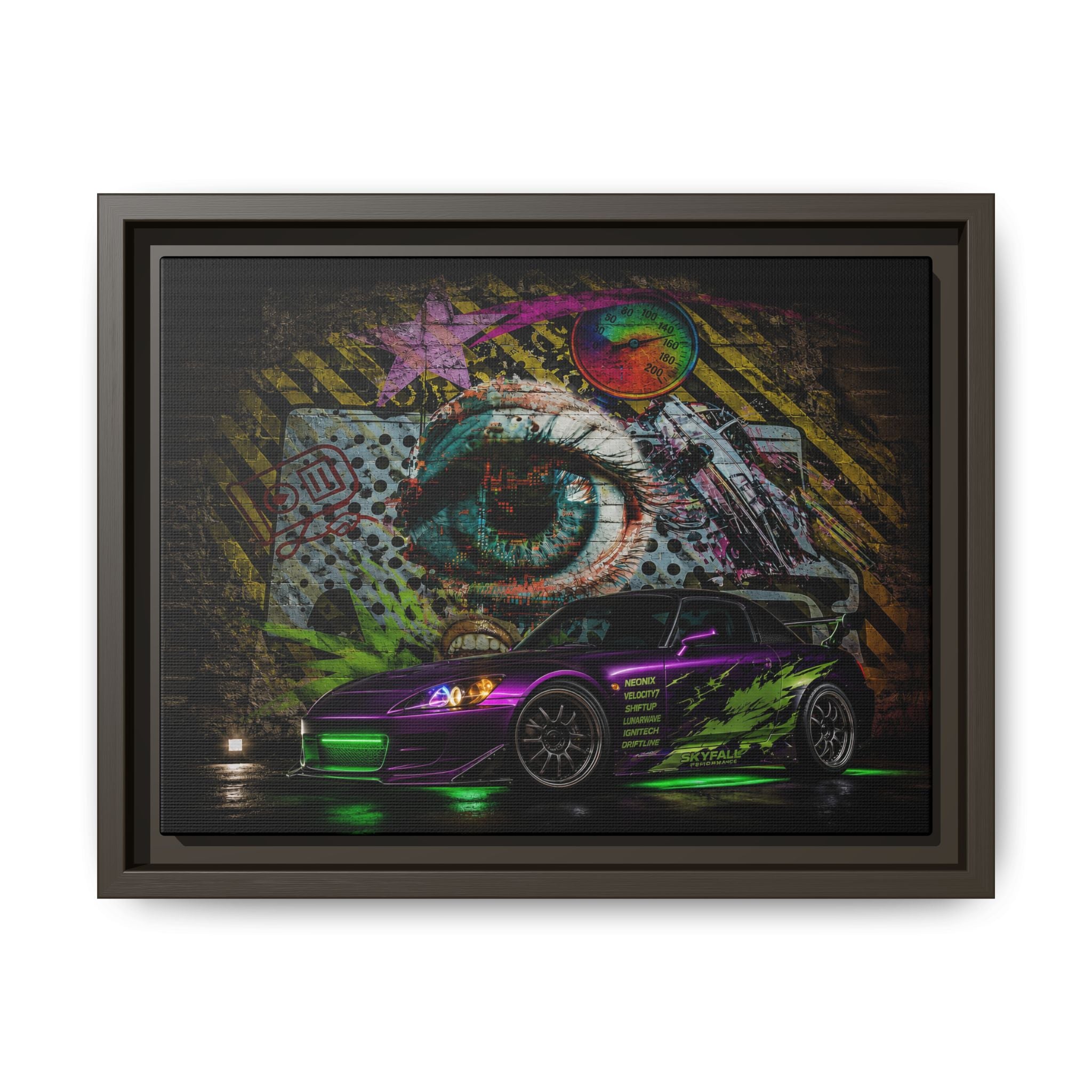 Graffiti Sports Car Matte Canvas - Framed Wall Art