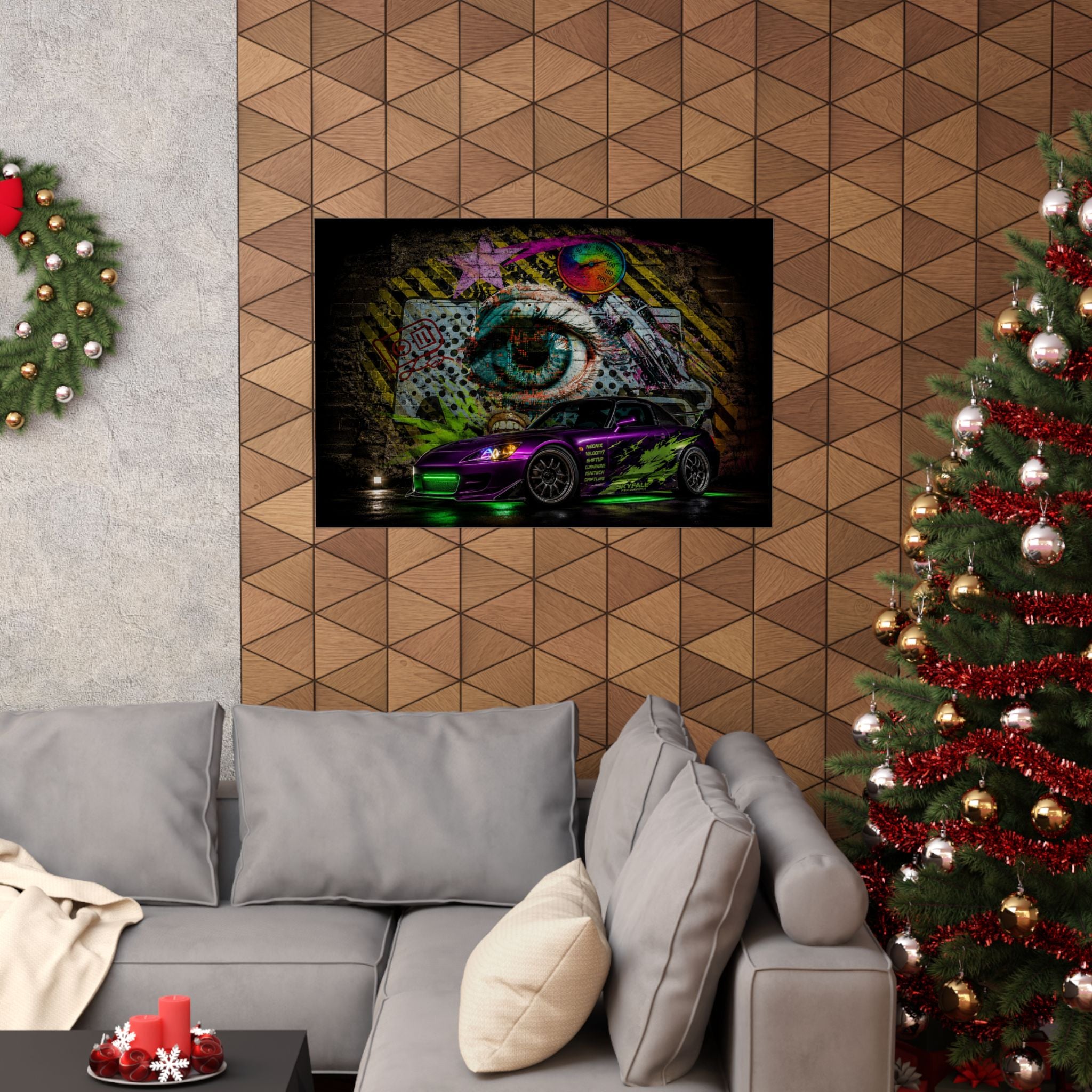 Graffiti Sports Car Matte Poster — Neon Drift Street Art Wall Print