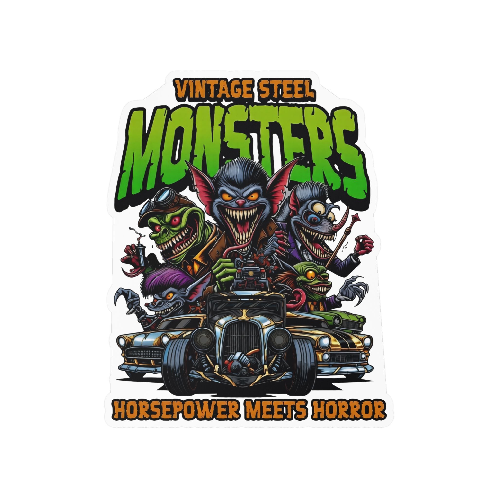 Vintage Steel Monsters Kiss-Cut Vinyl Decal — Horsepower Meets Horror Car Sticker