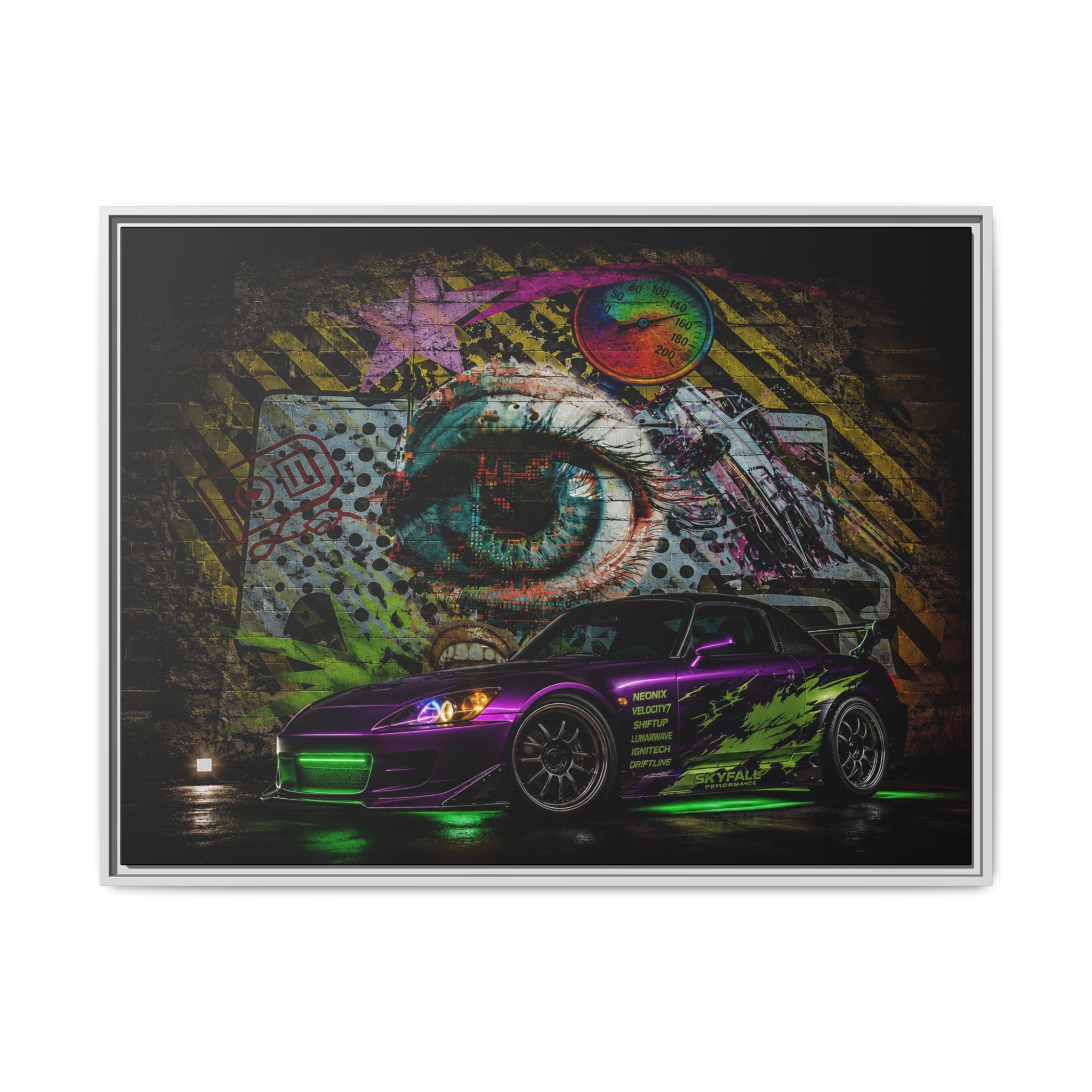 Graffiti Sports Car Matte Canvas - Framed Wall Art