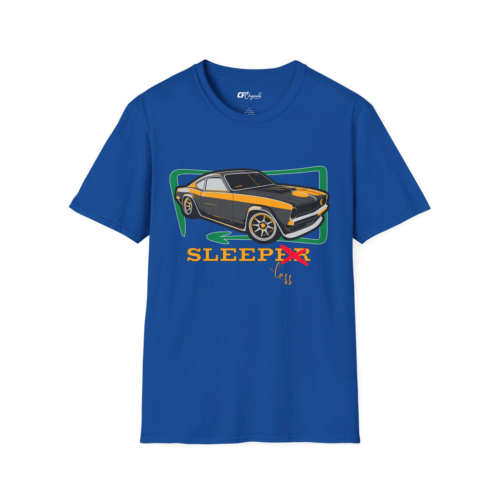 Classic Muscle Car T-Shirt — Retro 'Sleepless' Graphic Tee