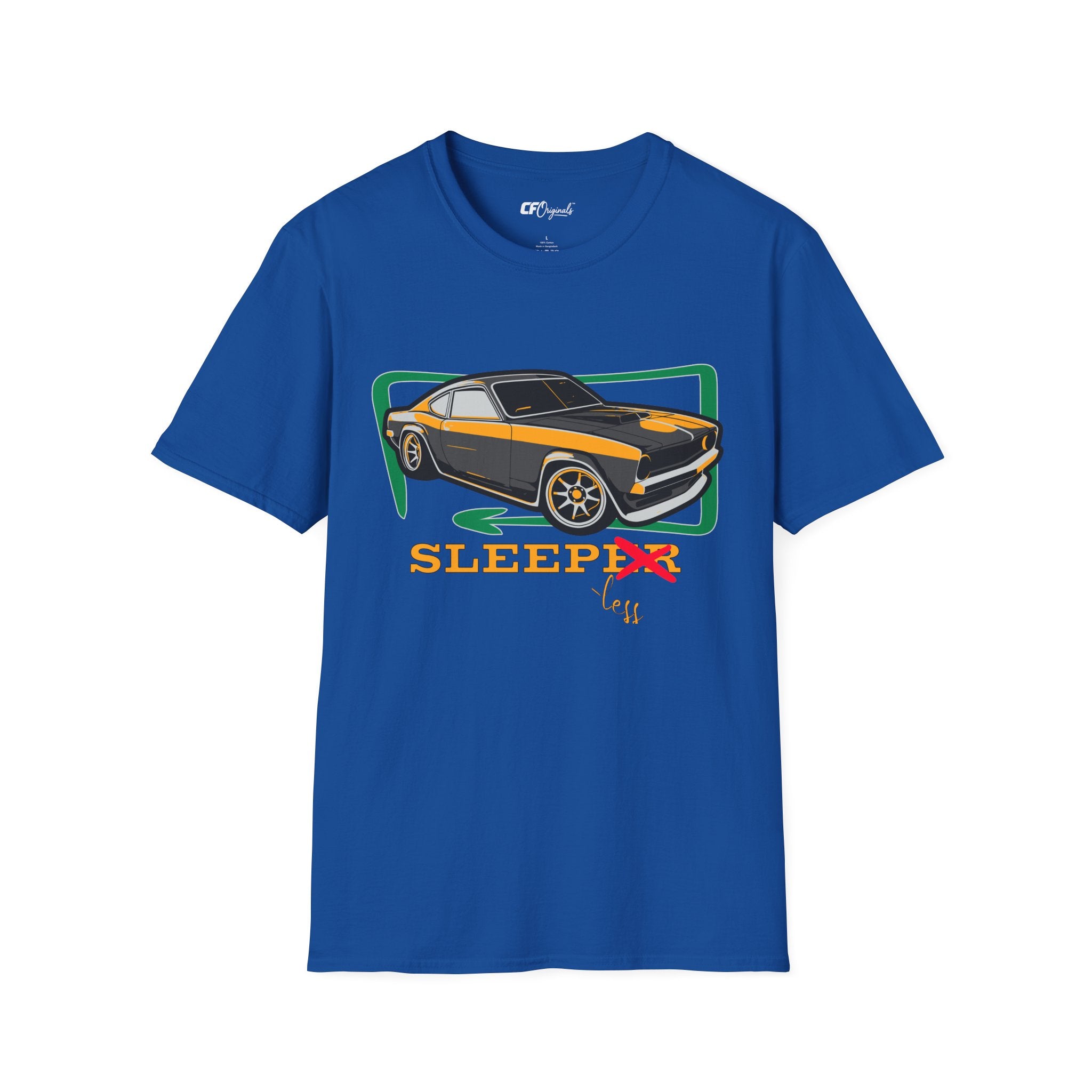 Classic Muscle Car T-Shirt — Retro 'Sleepless' Graphic Tee