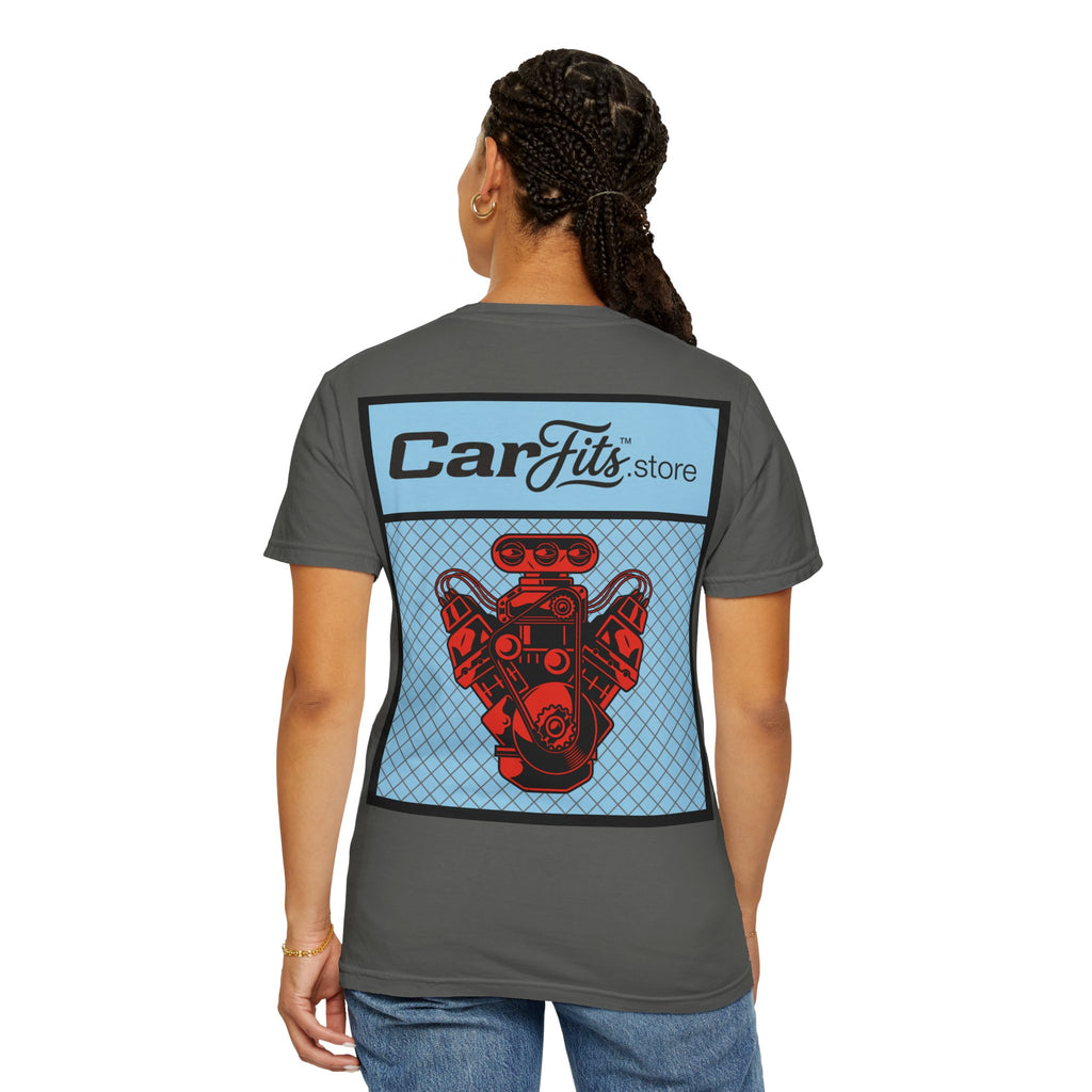 CarFits.store Big Prints T-Shirt — Retro Engine & Scenic Drive