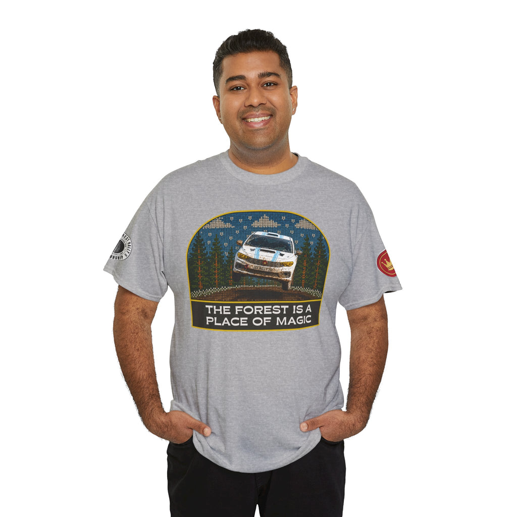 Forest Rally T‑Shirt – 'The Forest Is a Place of Magic' Cross-stitched Style Graphic
