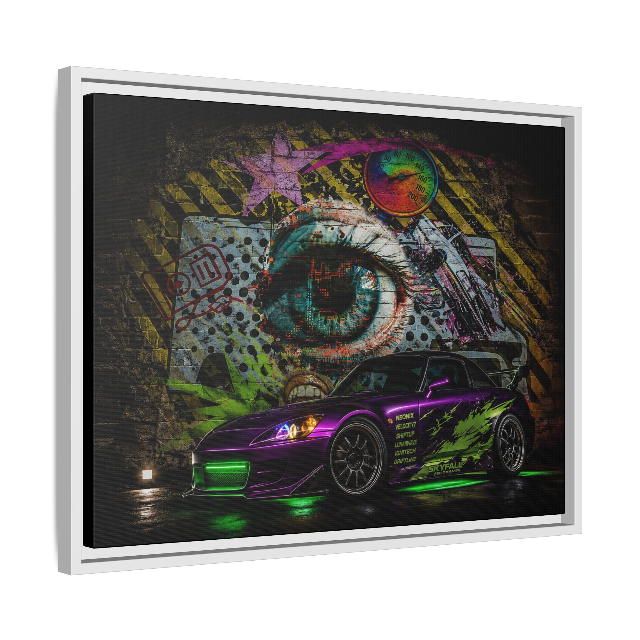 Graffiti Sports Car Matte Canvas - Framed Wall Art