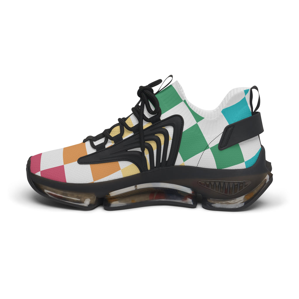 Checkerboard Racing Mesh Sneakers — Women's Colorblock Athletic Shoes