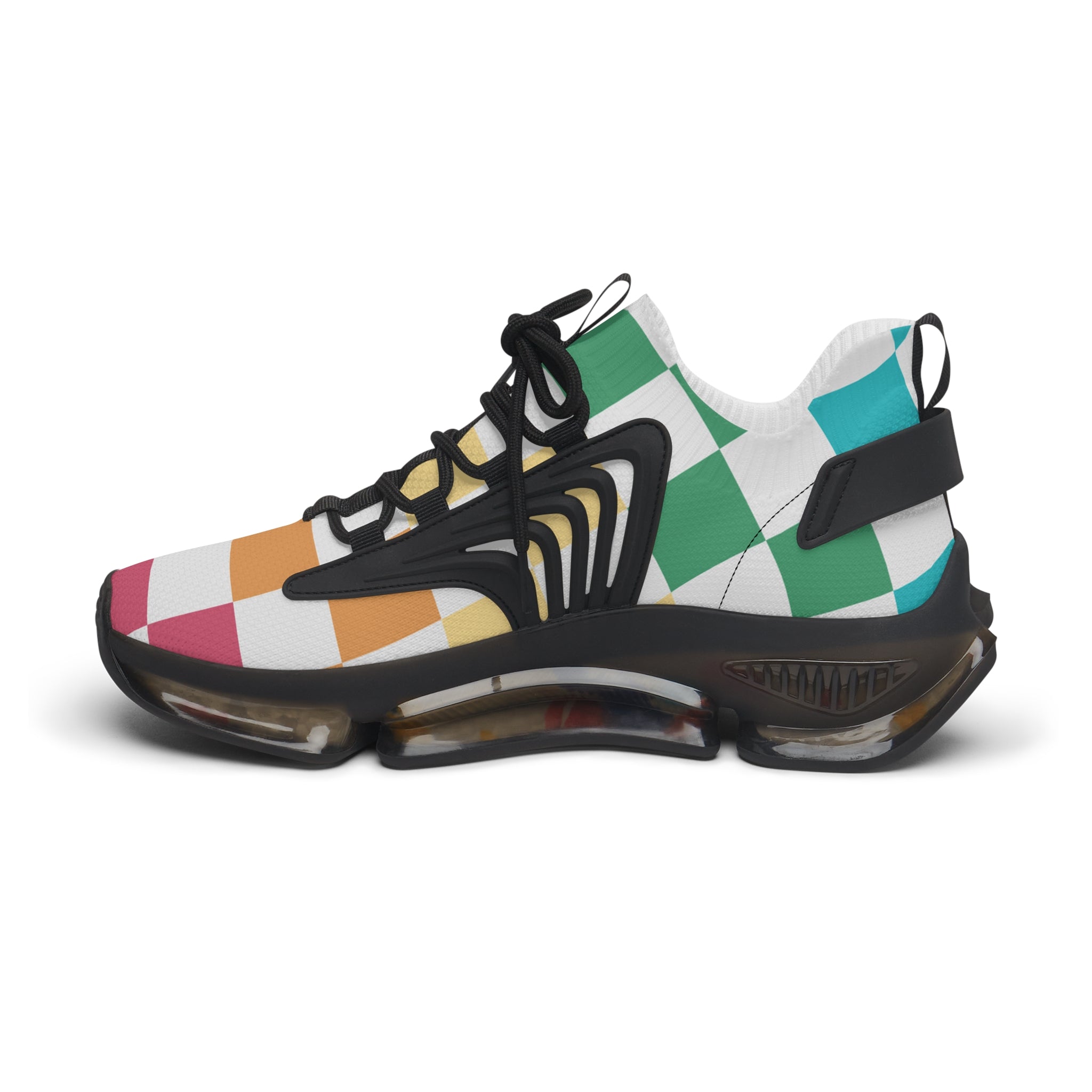 Checkerboard Racing Mesh Sneakers — Women's Colorblock Athletic Shoes