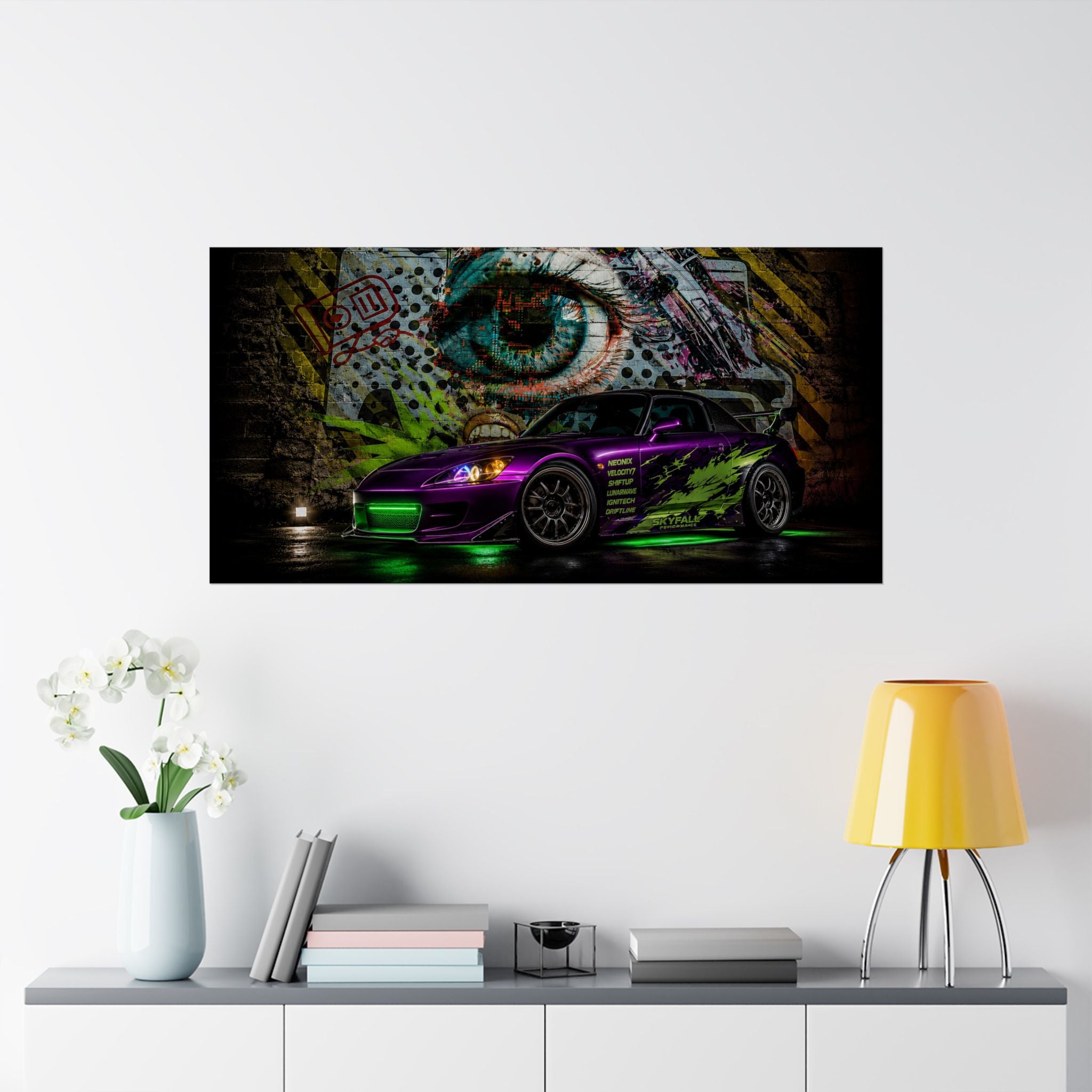Graffiti Sports Car Matte Poster — Neon Drift Street Art Wall Print