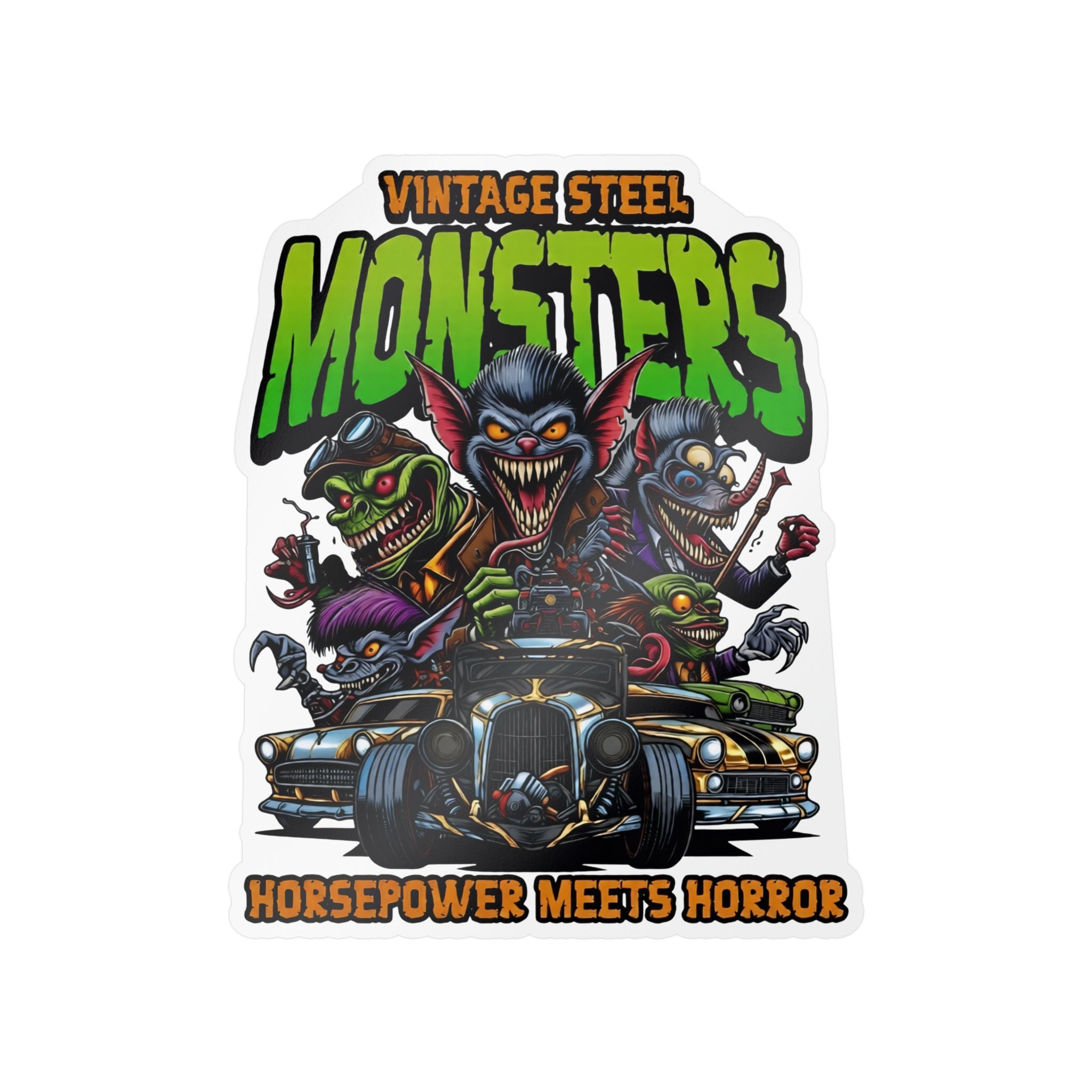 Vintage Steel Monsters Kiss-Cut Vinyl Decal — Horsepower Meets Horror Car Sticker