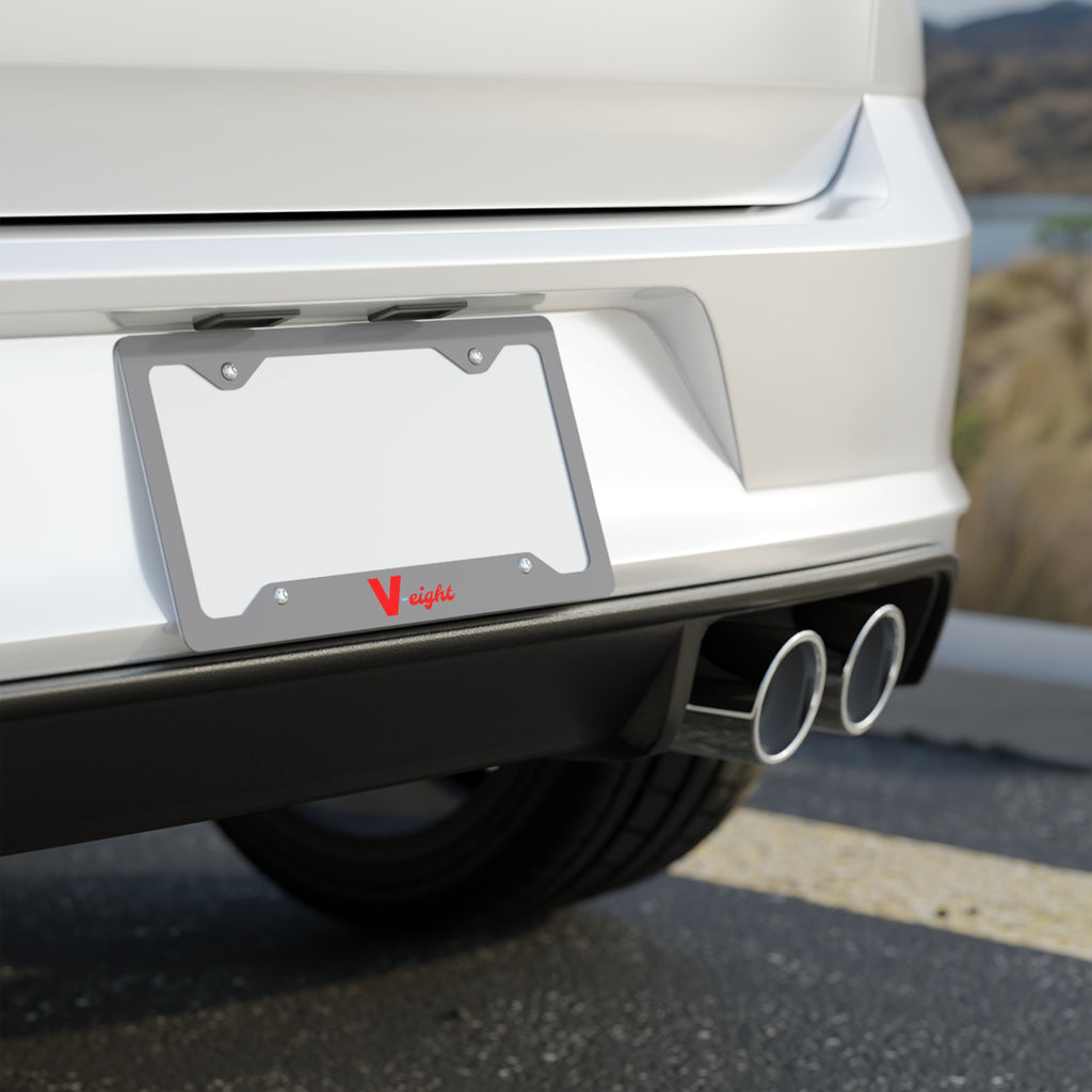 V-eight Red Logo Metal License Plate Frame — Stainless Steel Car Trim Accent