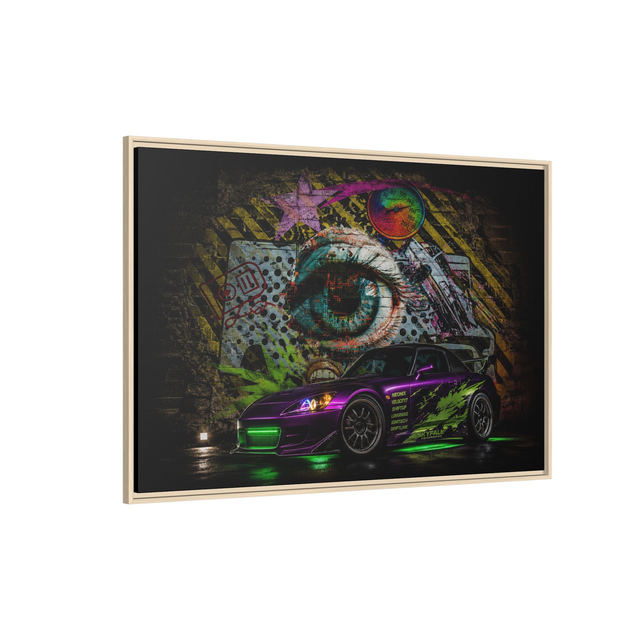 Graffiti Sports Car Matte Canvas - Framed Wall Art