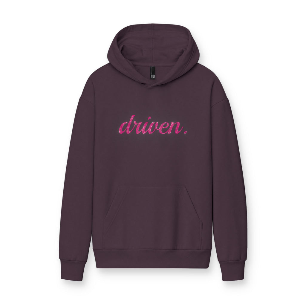 Driven Heavyweight Fleece Hoodie — Motivational Glitter Car-Theme Pullover
