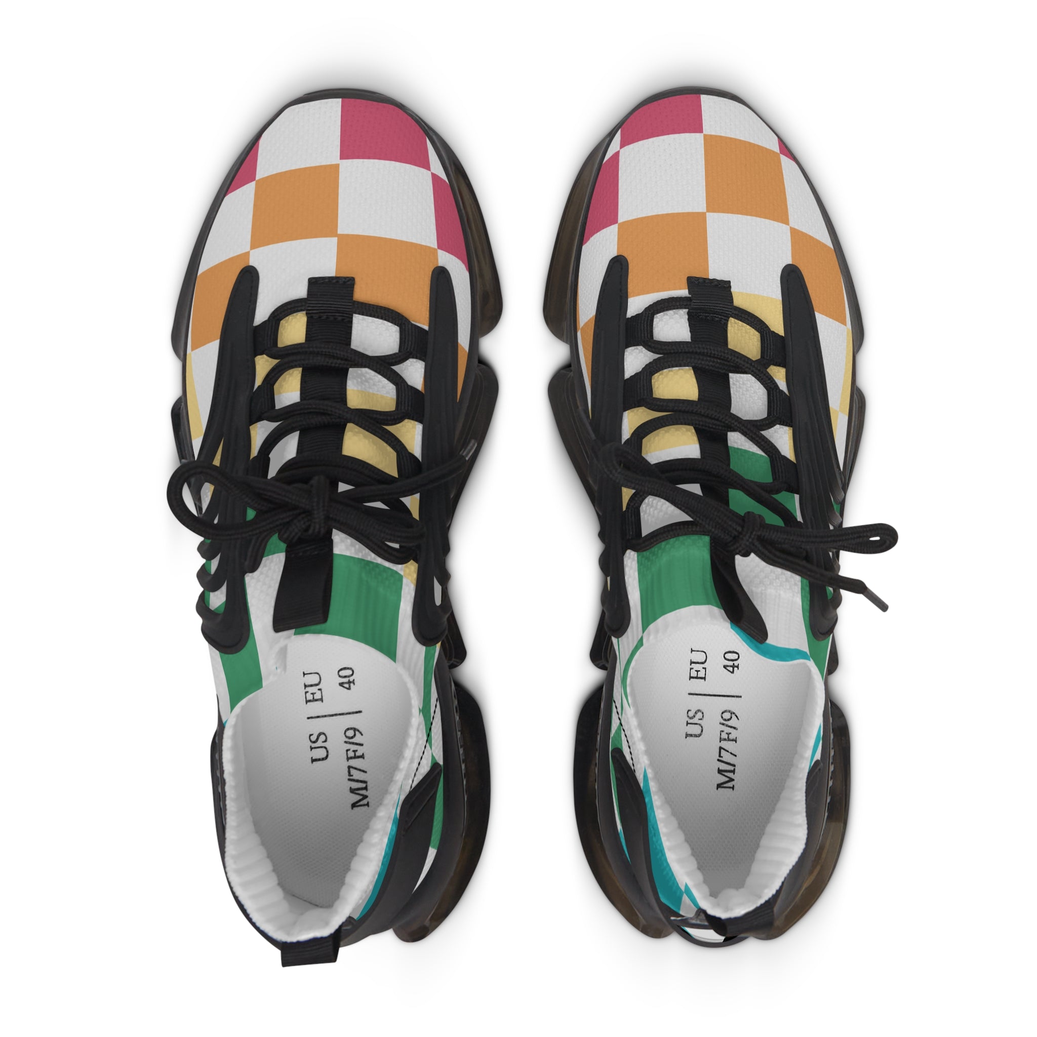 Checkerboard Racing Mesh Sneakers — Women's Colorblock Athletic Shoes