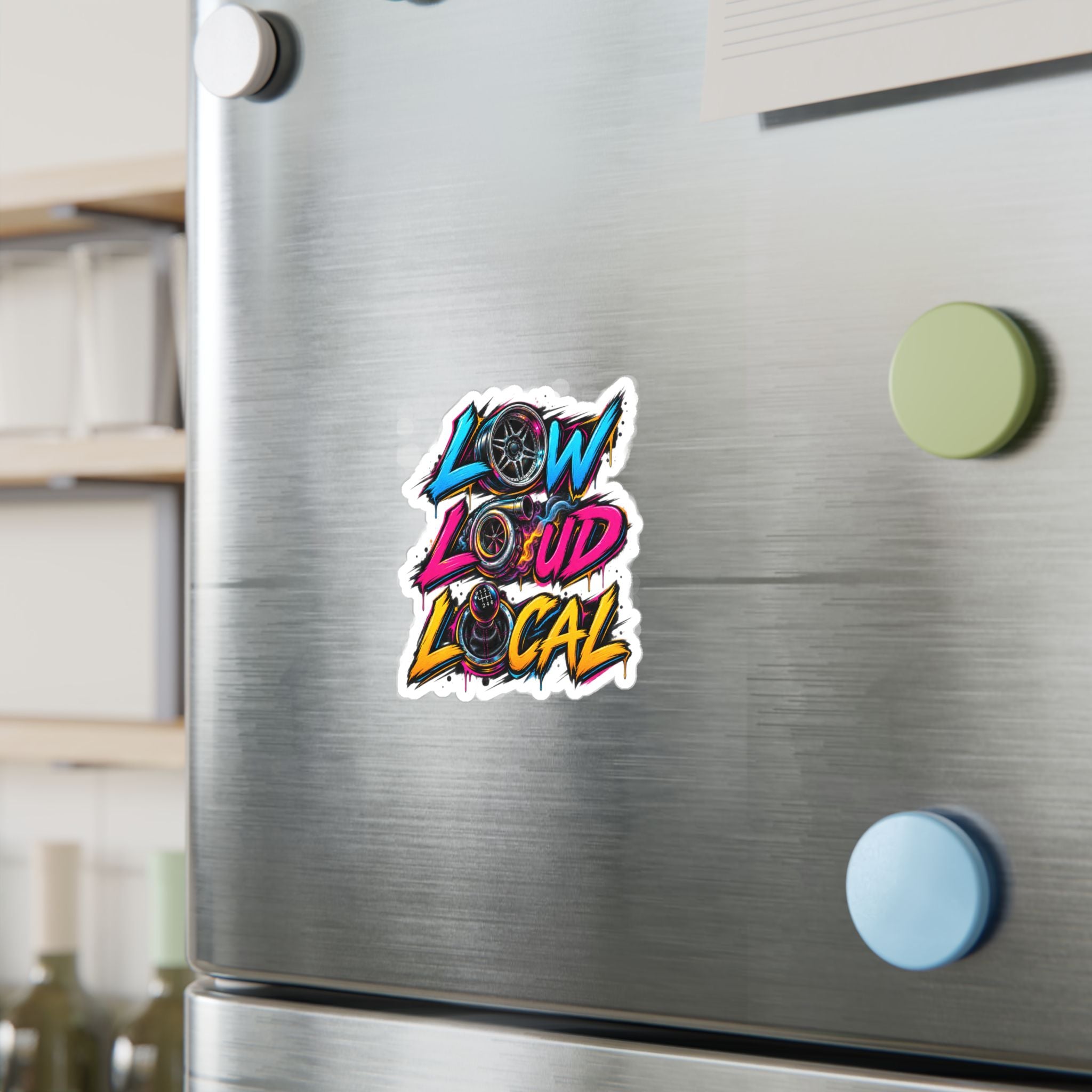 'Low Loud Local' Kiss-Cut Vinyl Sticker — Car Audio & Bass Lovers Decal