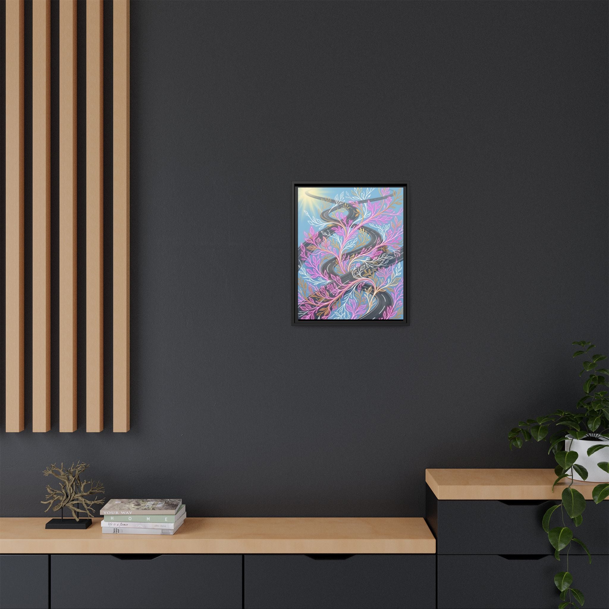 Framed Matte Canvas Floral Vines Wall Art — Pastel Botanical Abstract