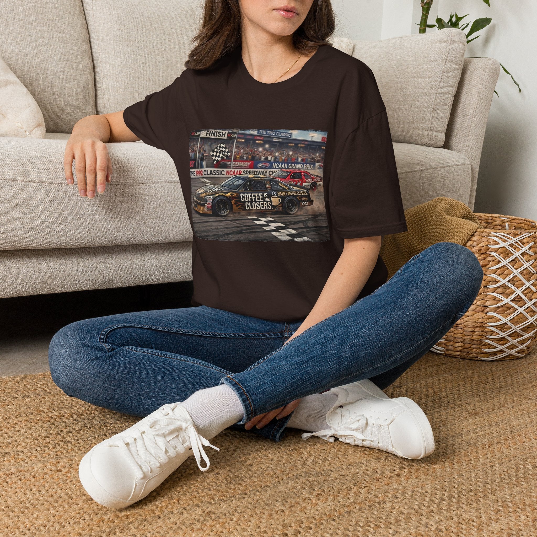 Race Day Vintage Stock Car Tee — 'Coffee is for Closers' Graphic