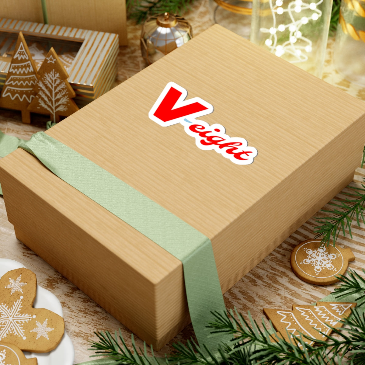 V-eight Red Script Sticker — Retro Logo Kiss-Cut Vinyl