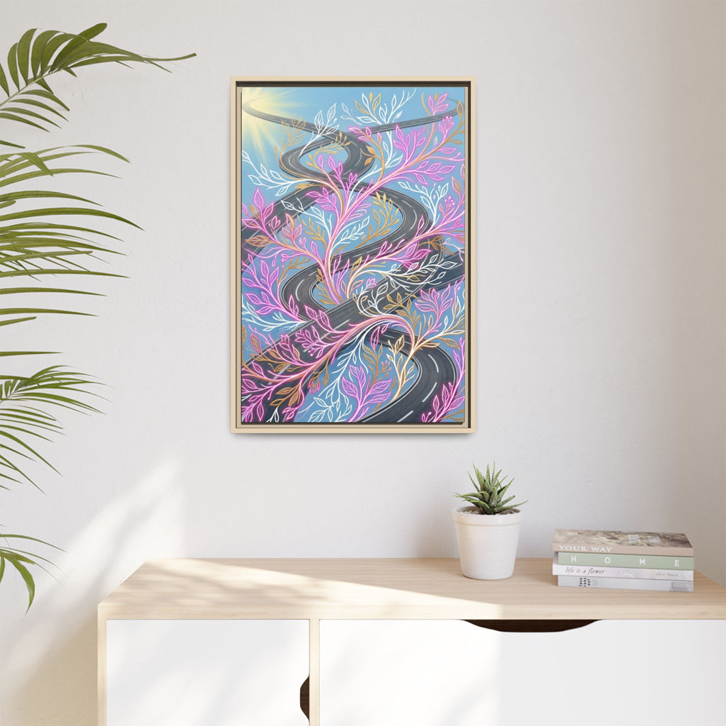 Framed Matte Canvas Floral Vines Wall Art — Pastel Botanical Abstract