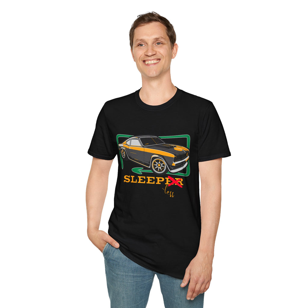 Classic Muscle Car T-Shirt — Retro 'Sleepless' Graphic Tee