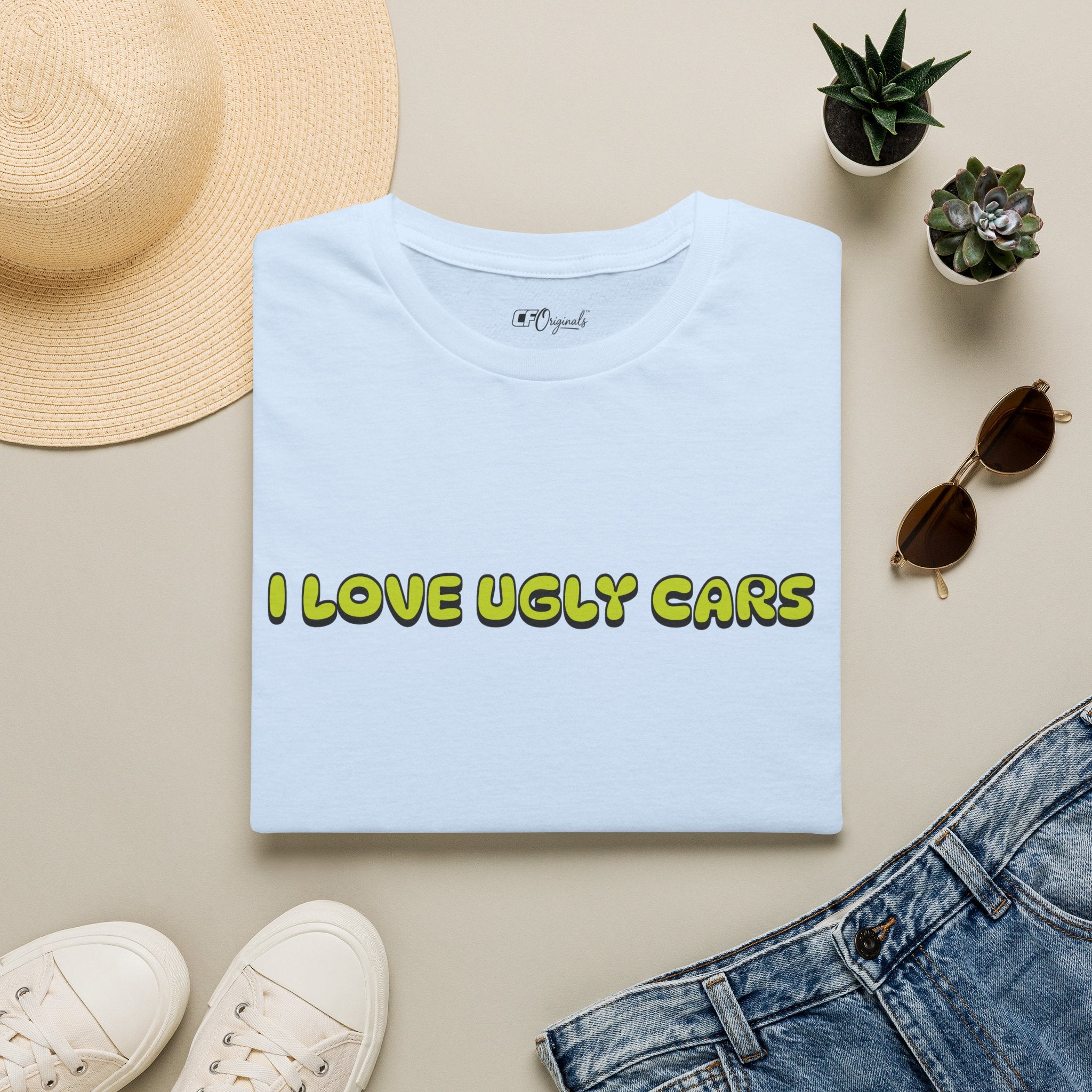 T-Shirt — "I Love Ugly Cars" Retro Green Graphic Tee