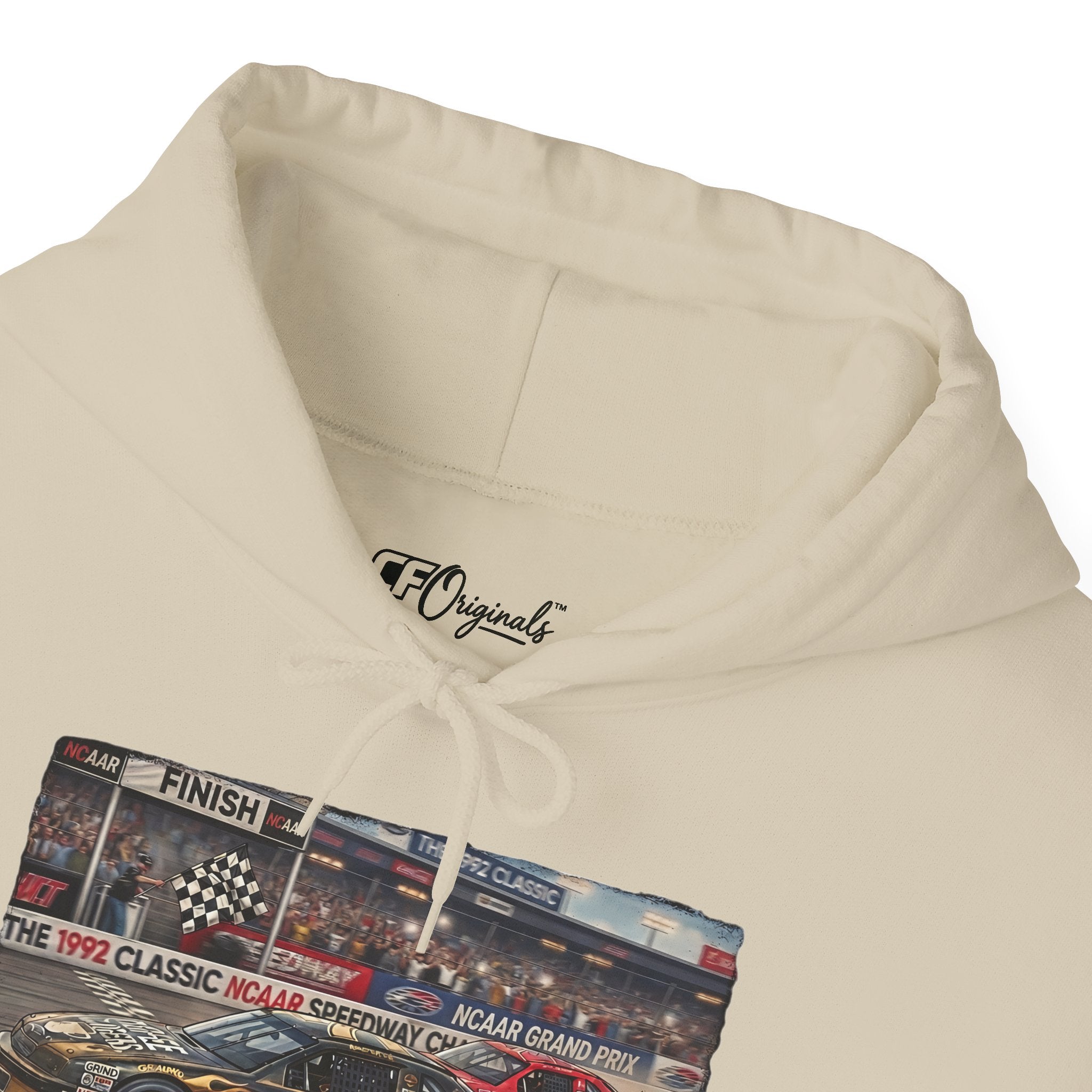 Racing Garage Hooded Sweatshirt — Vintage Racecar Track Scene