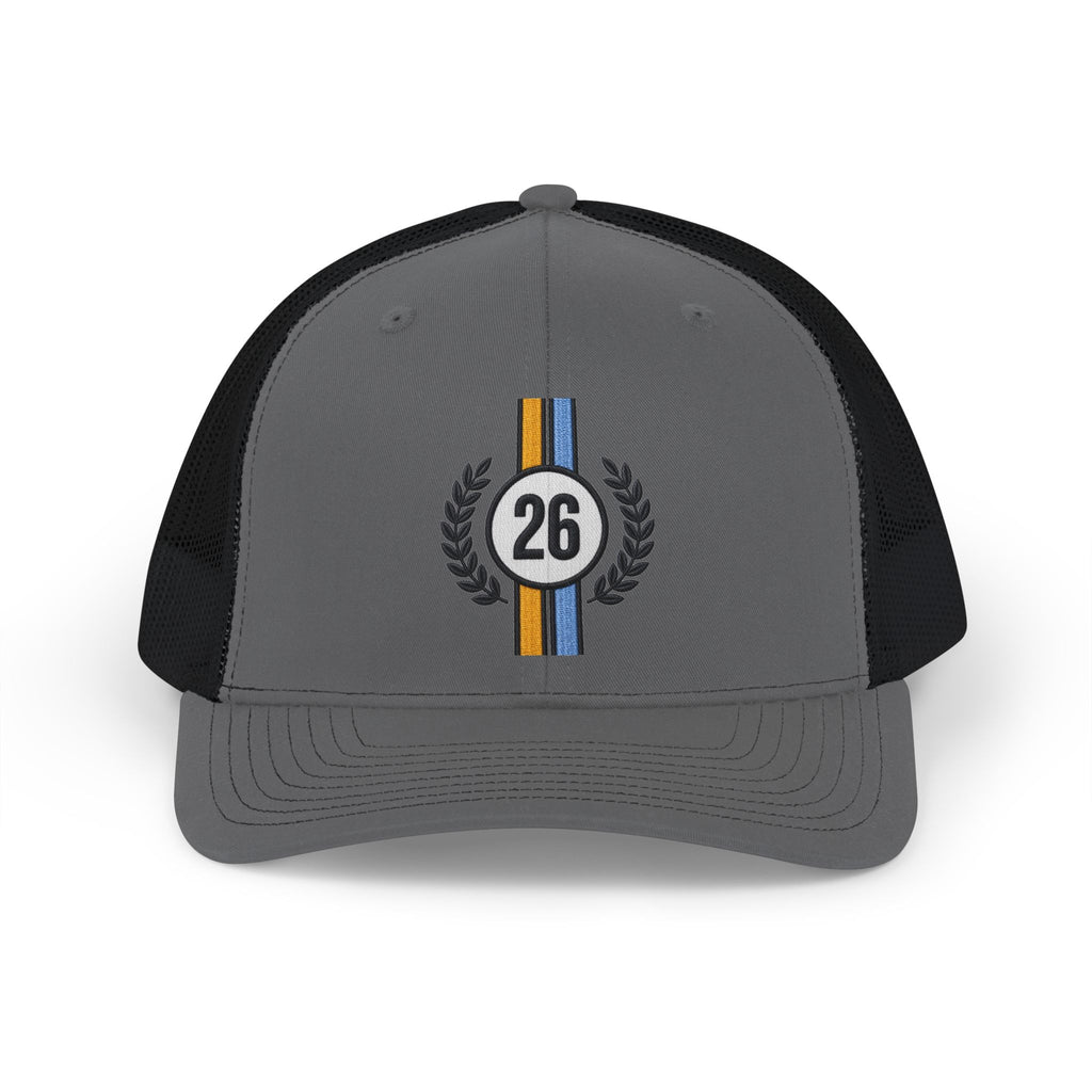 Number 26 Laurel Stripe Trucker Hat — Racing-Inspired Snapback Cap