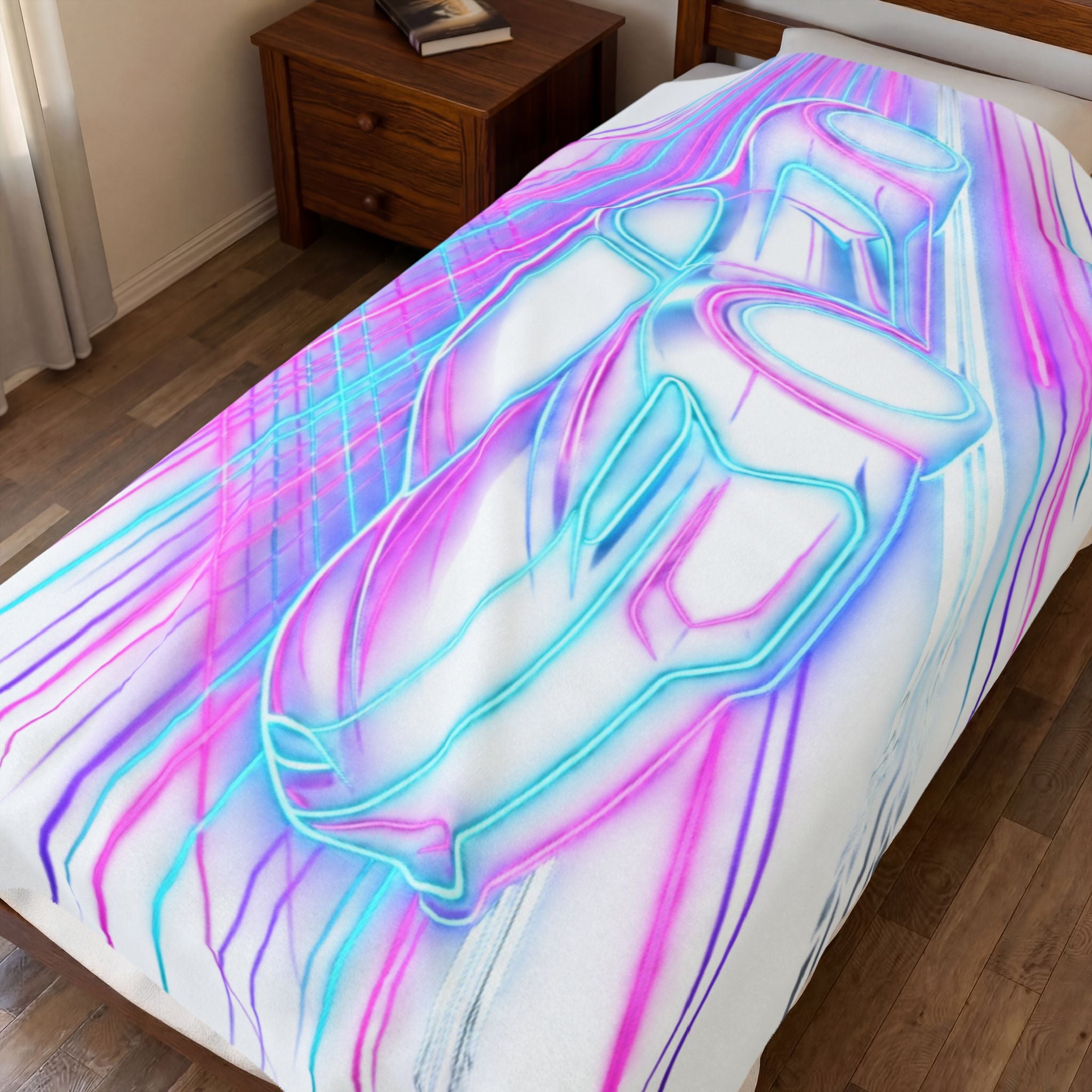 Neon Car Outline - Velveteen Plush Throw Blanket