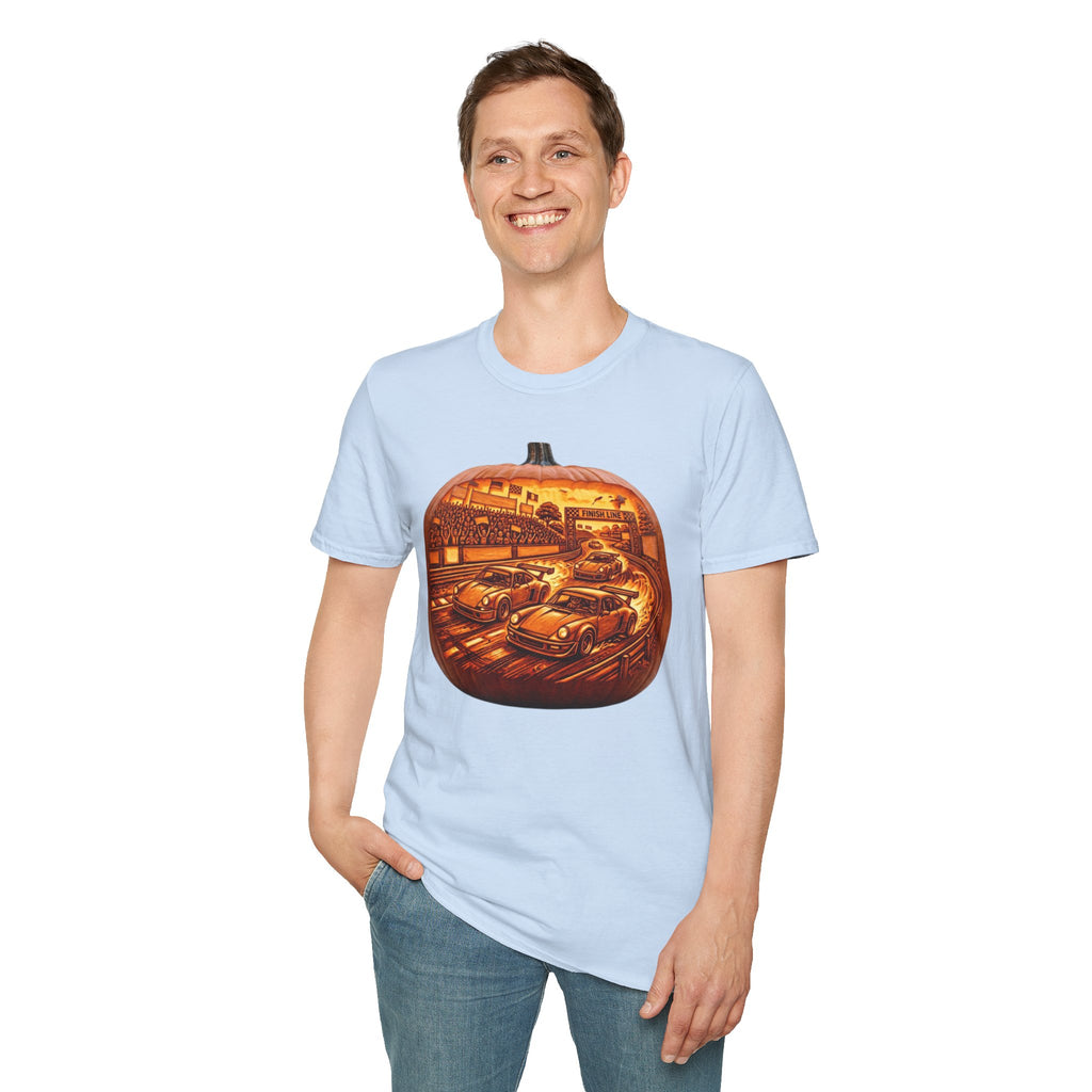 Vintage Racing Pumpkin T-Shirt — Retro Car Grand Prix Halloween Tee