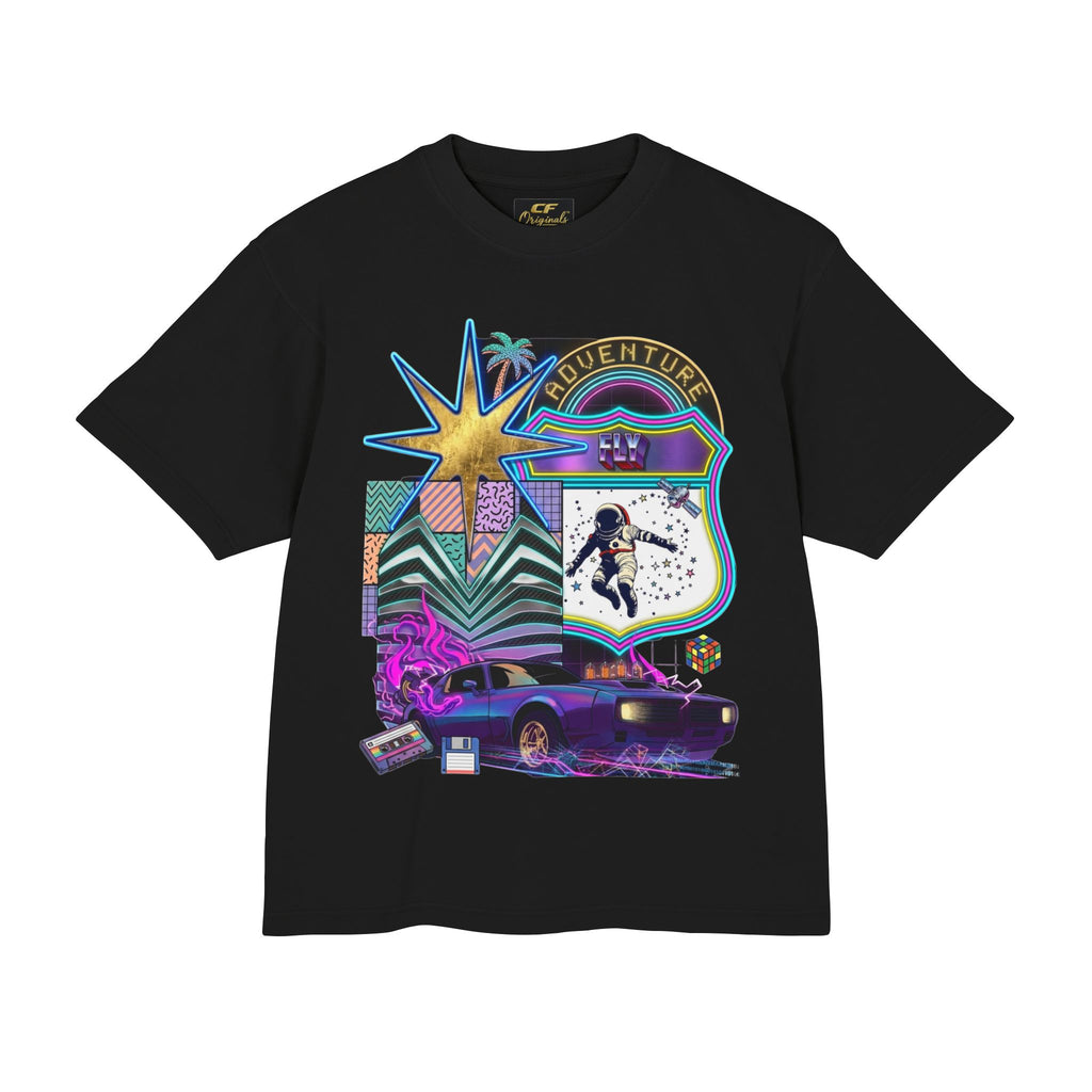 Retro Neon Adventure T-Shirt — 80s Vaporwave Car & Skate Graphic
