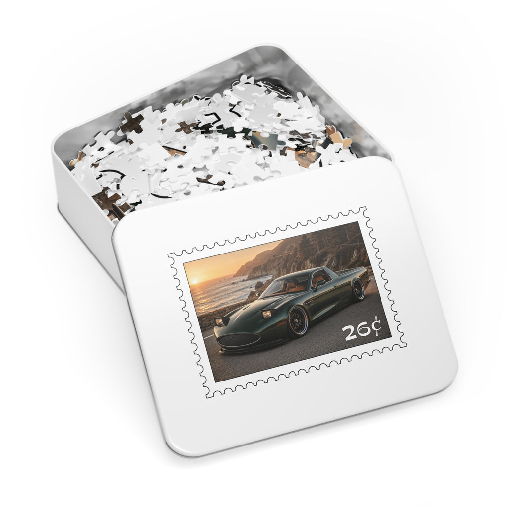 Sports Car Puzzle — Coastal Sunset 26 Stamp Design (Jigsaw with Tin)