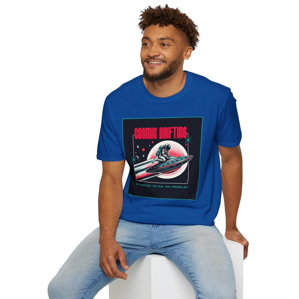 Cosmic Drifting T-Shirt — Retro Astronaut & UFO Vintage Space Tee