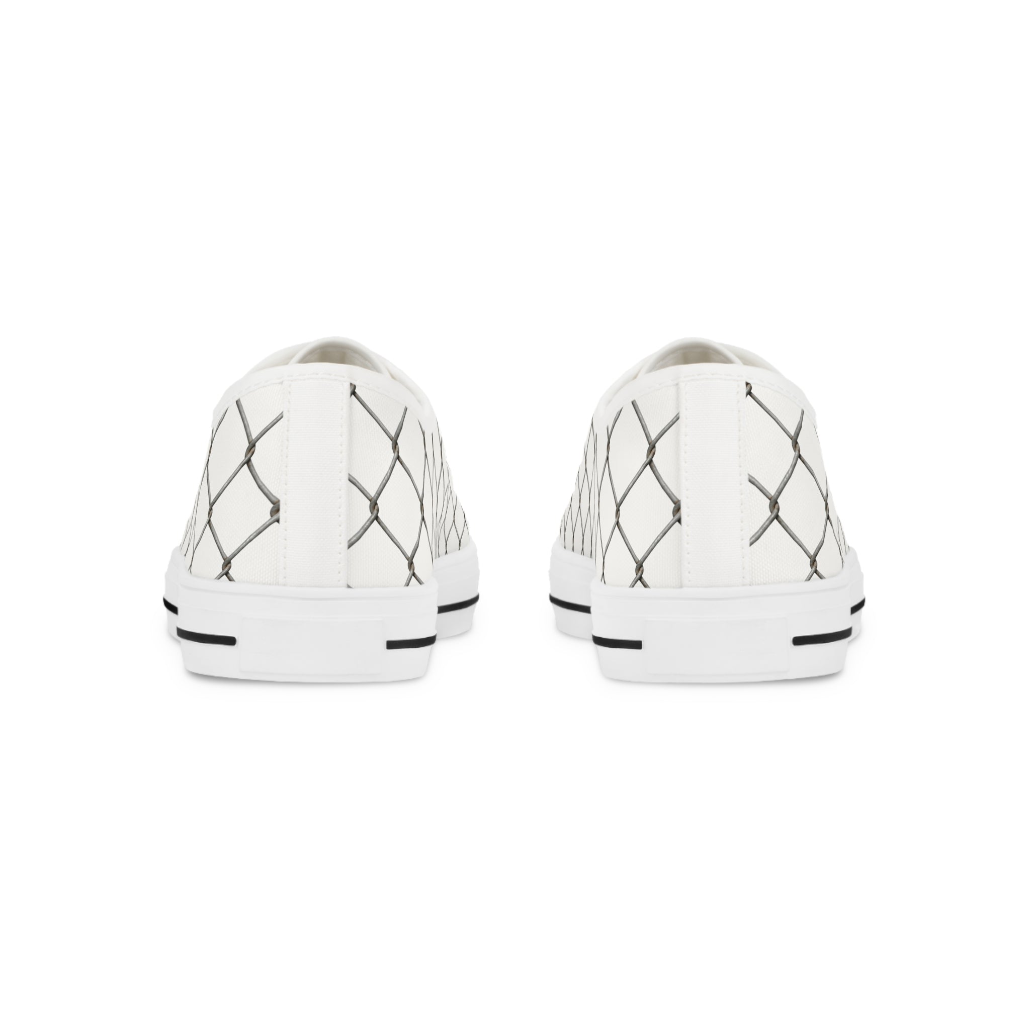 Men's Low Top Sneakers — White Canvas Chain-Link Pattern with 'Surveillance' Tongue