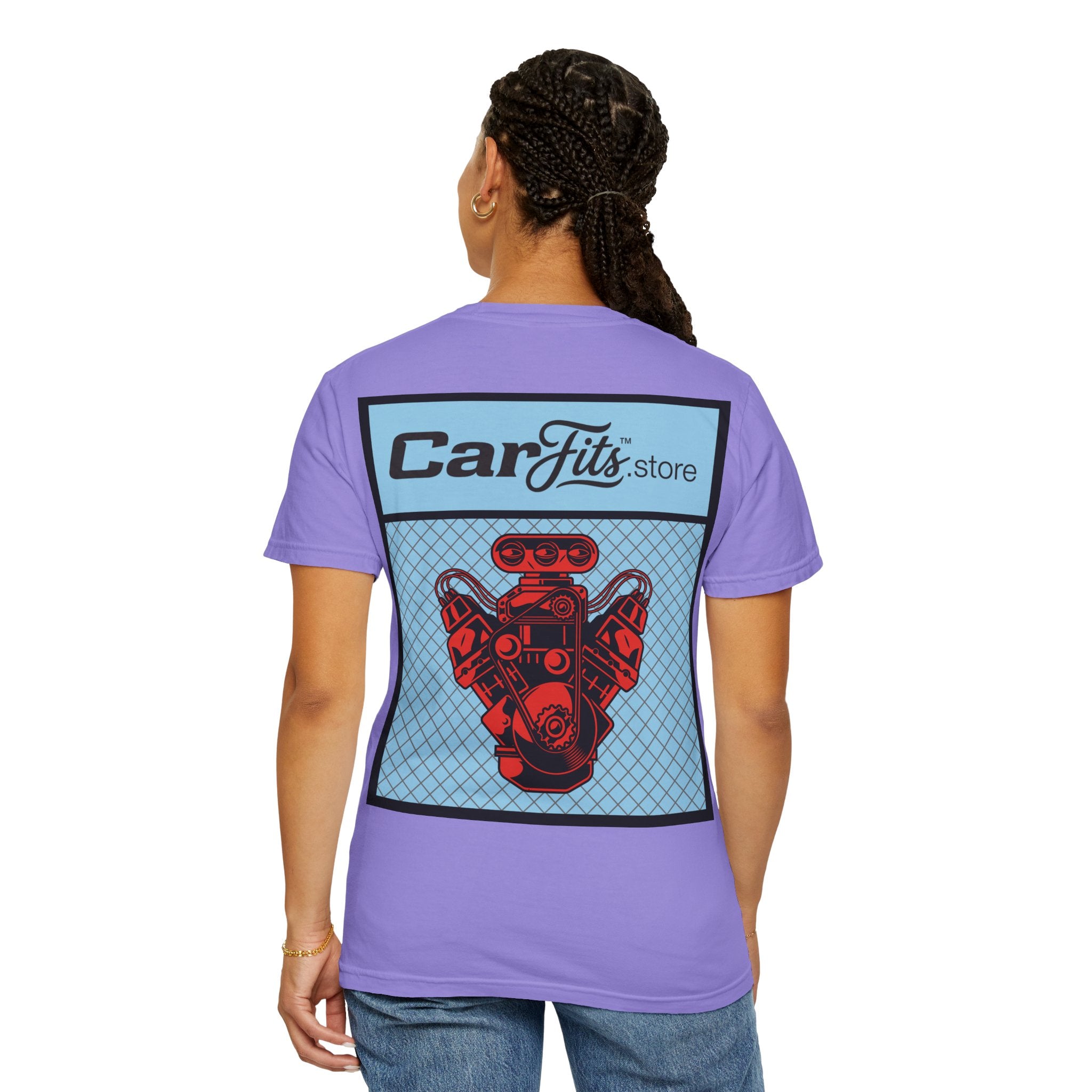 CarFits.store Big Prints T-Shirt — Retro Engine & Scenic Drive