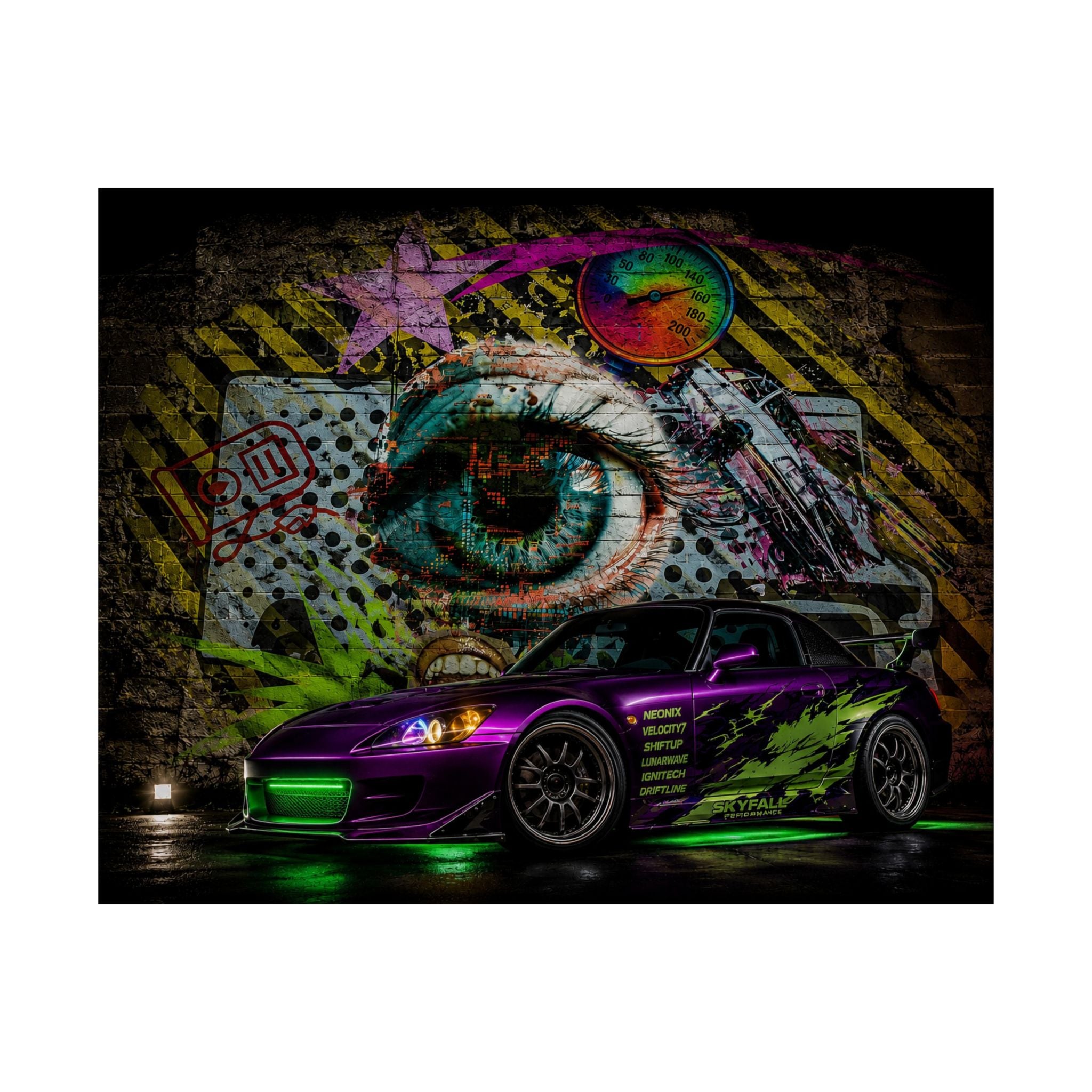 Graffiti Sports Car Matte Poster — Neon Drift Street Art Wall Print