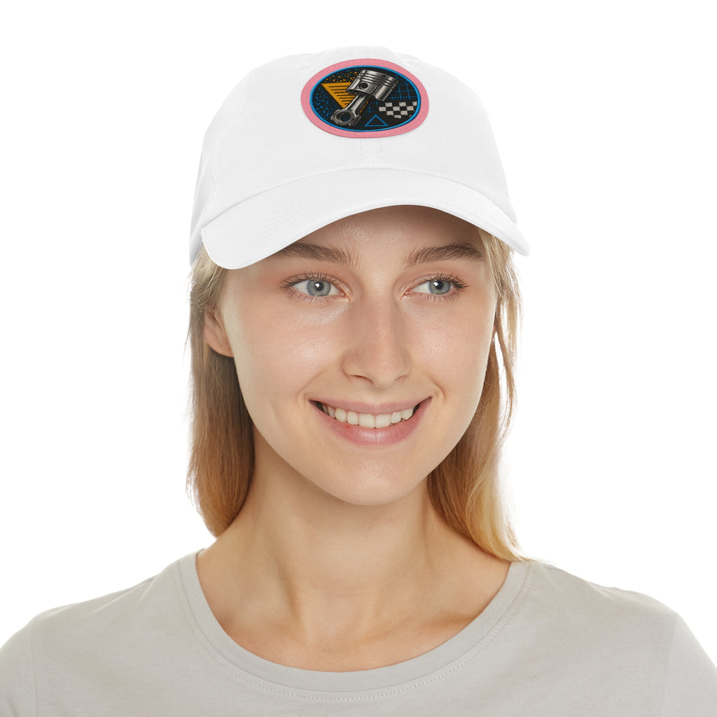 Racing Piston Patch Dad Hat — Vintage Motorhead Leather Patch Cap