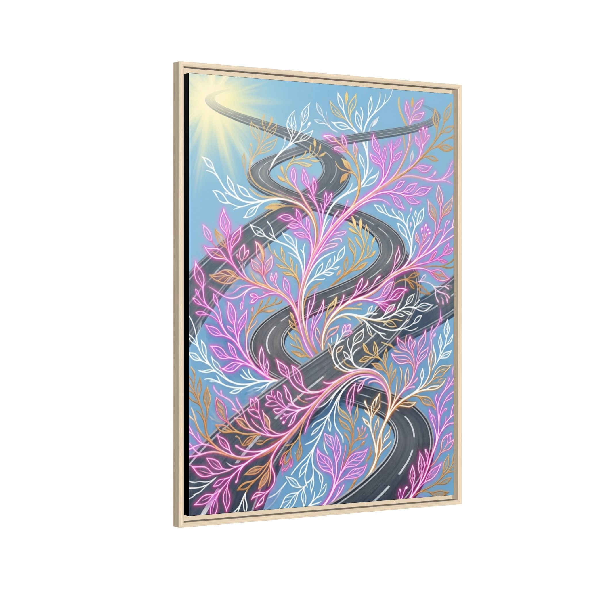 Framed Matte Canvas Floral Vines Wall Art — Pastel Botanical Abstract