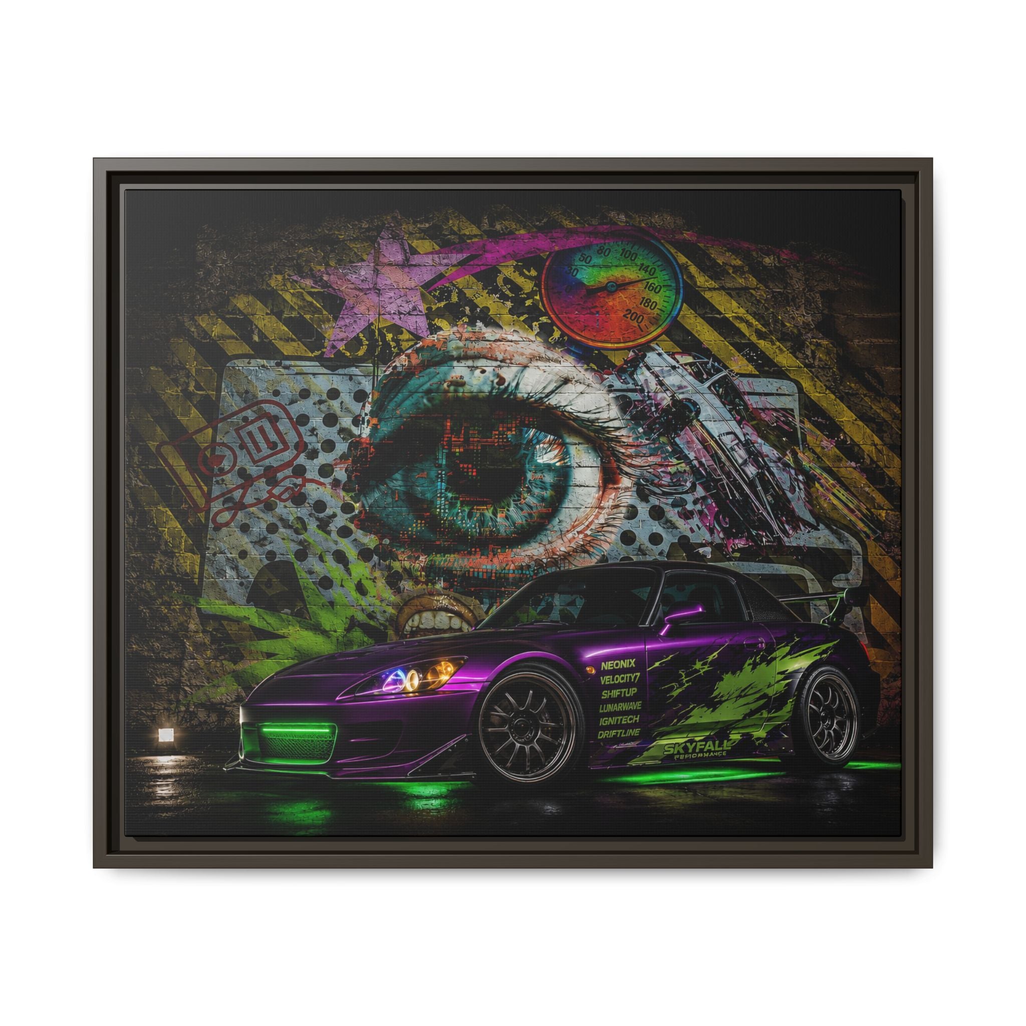 Graffiti Sports Car Matte Canvas - Framed Wall Art
