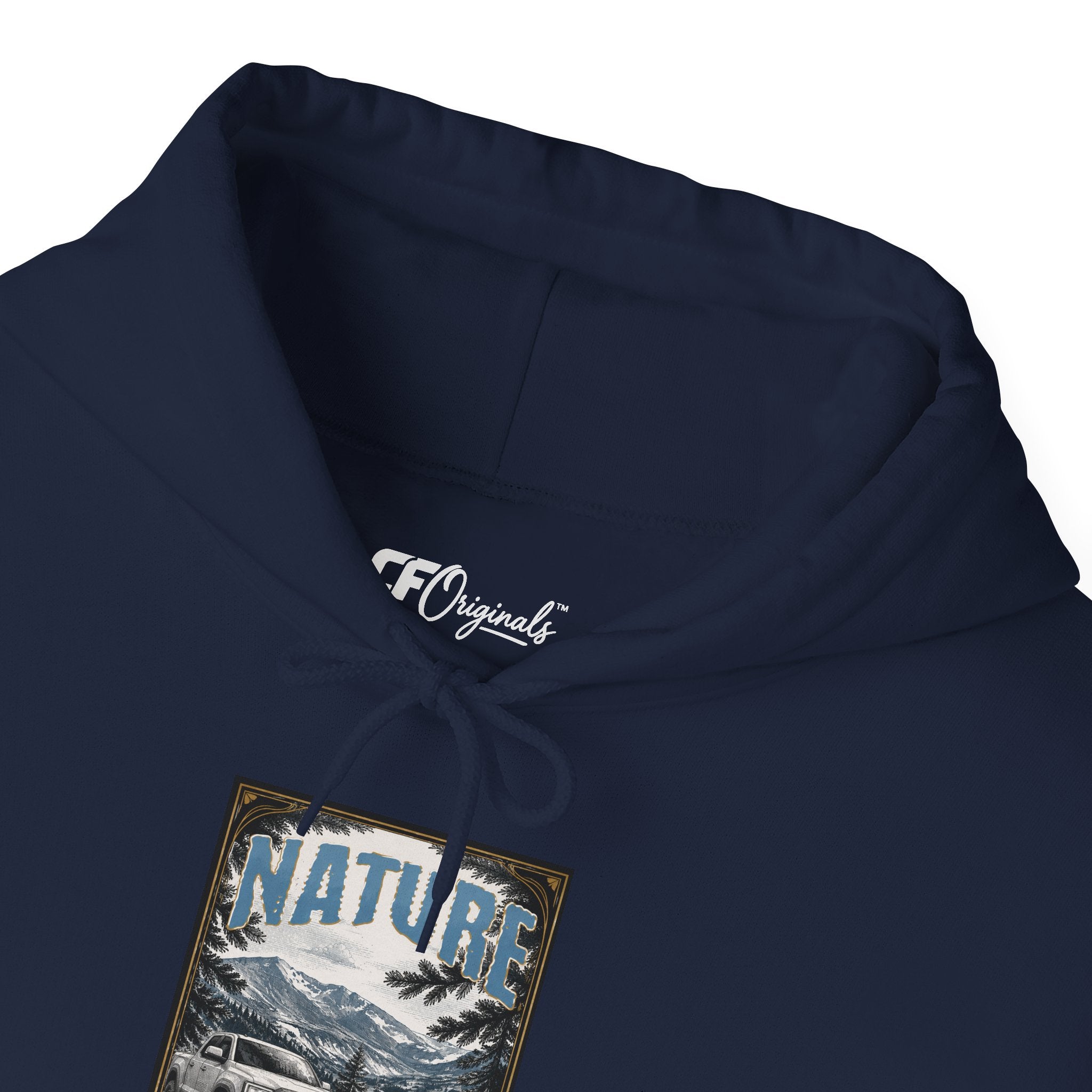 Nature Is Calling Hoodie — Scenic Mountain Graphic Hooded Sweatshirt with Sleeve Paisley Art