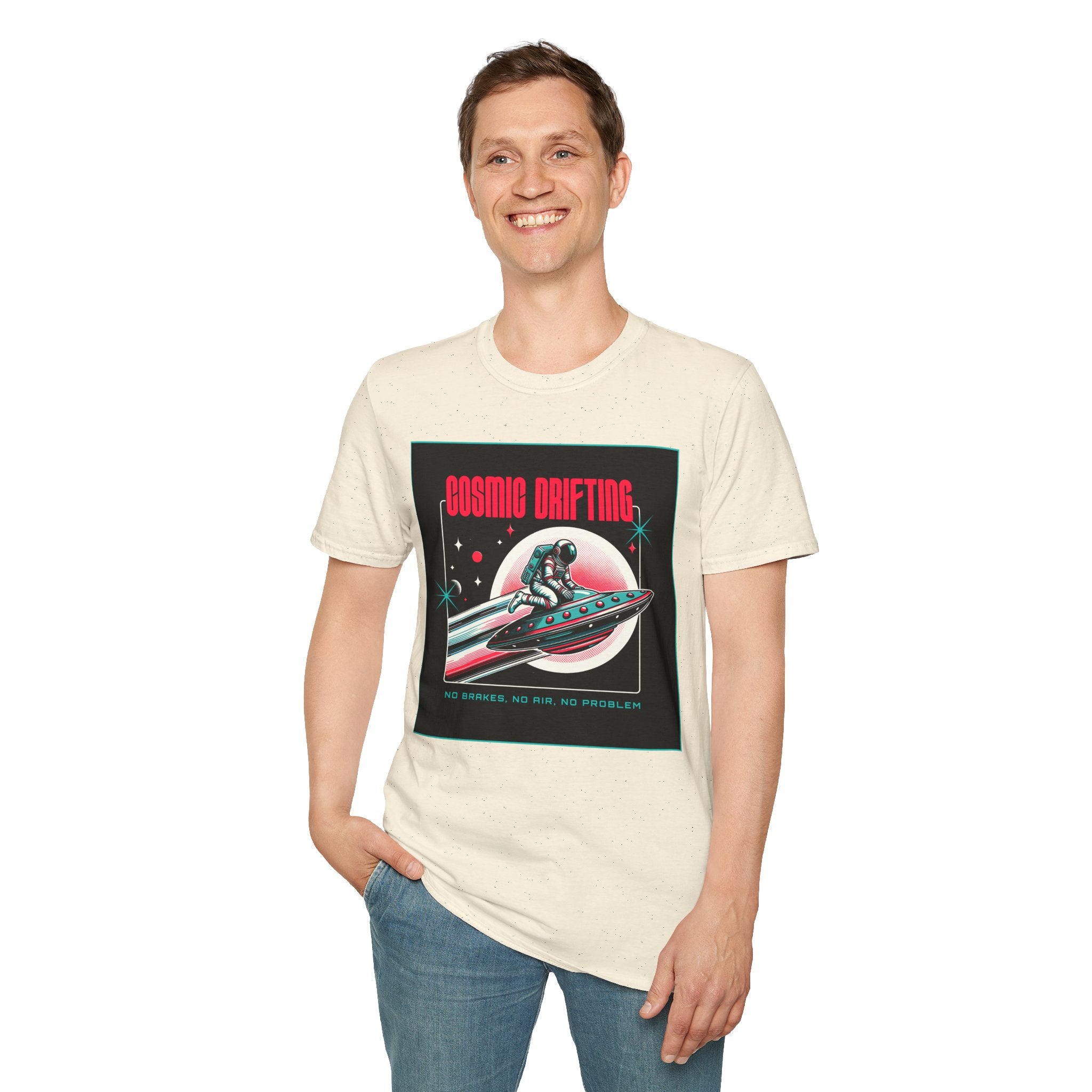 Cosmic Drifting T-Shirt — Retro Astronaut & UFO Vintage Space Tee