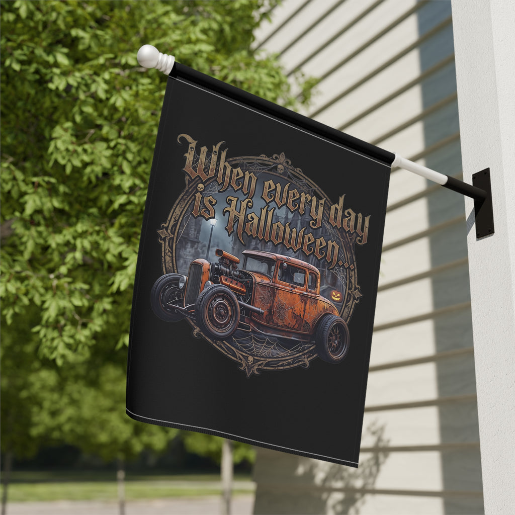Halloween Garden Flag - "When Every Day is Halloween" Vintage Hot Rod Yard Banner