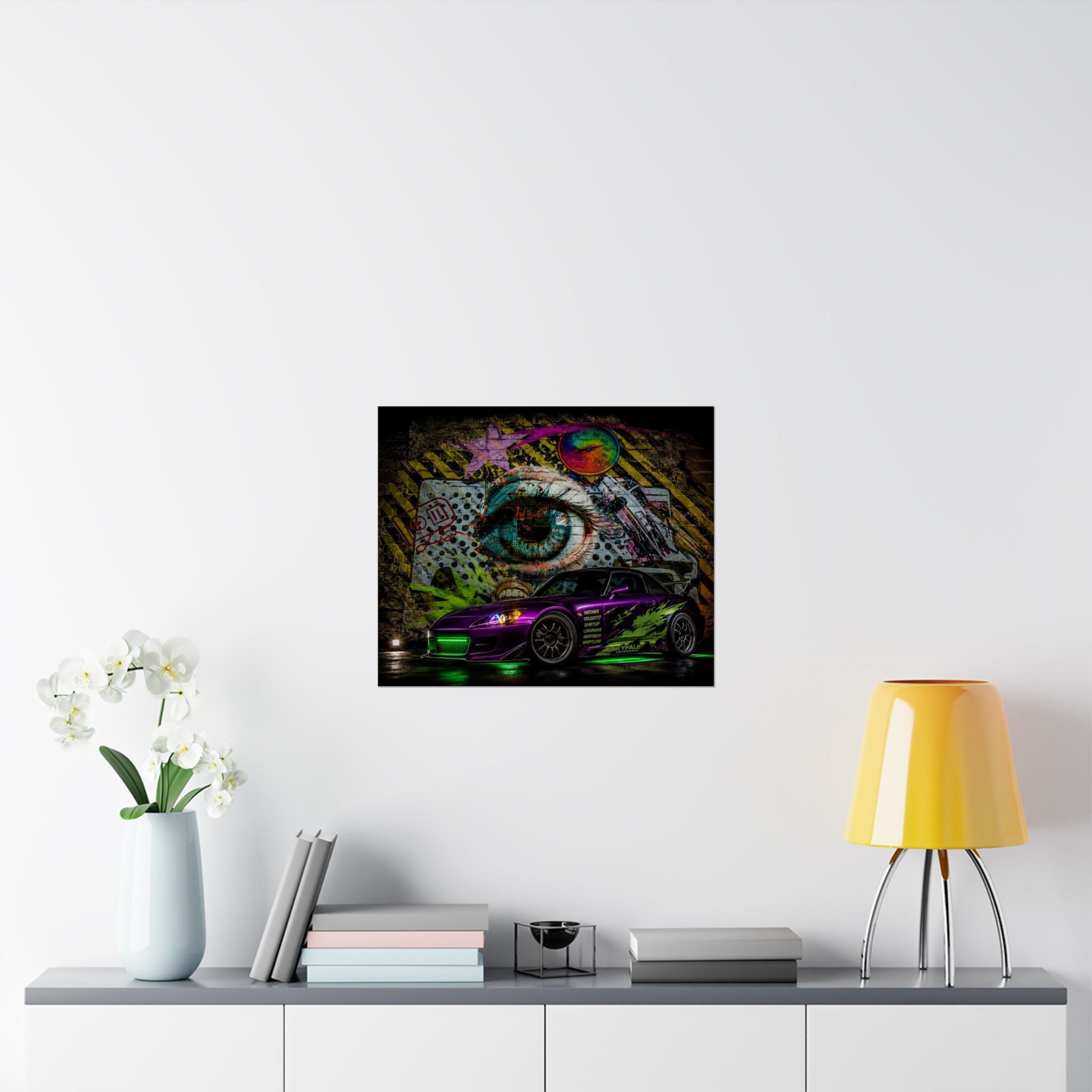 Graffiti Sports Car Matte Poster — Neon Drift Street Art Wall Print
