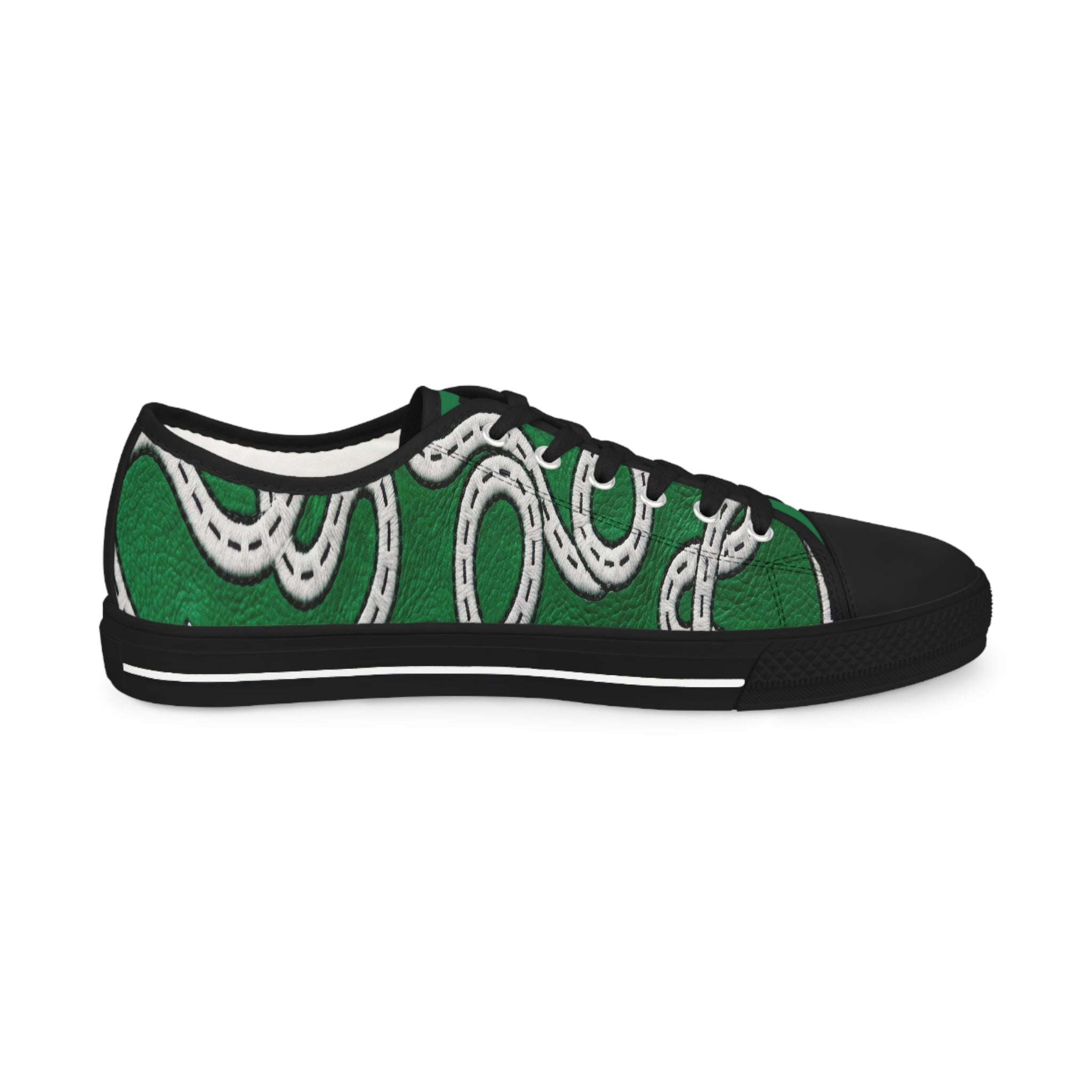 Road Design Canvas Shoes on Green Leather Print.