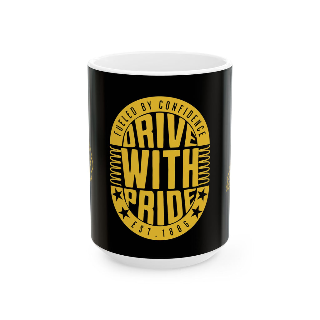 Drive With Pride Ceramic Mug – Yellow Emblem (11oz/15oz)