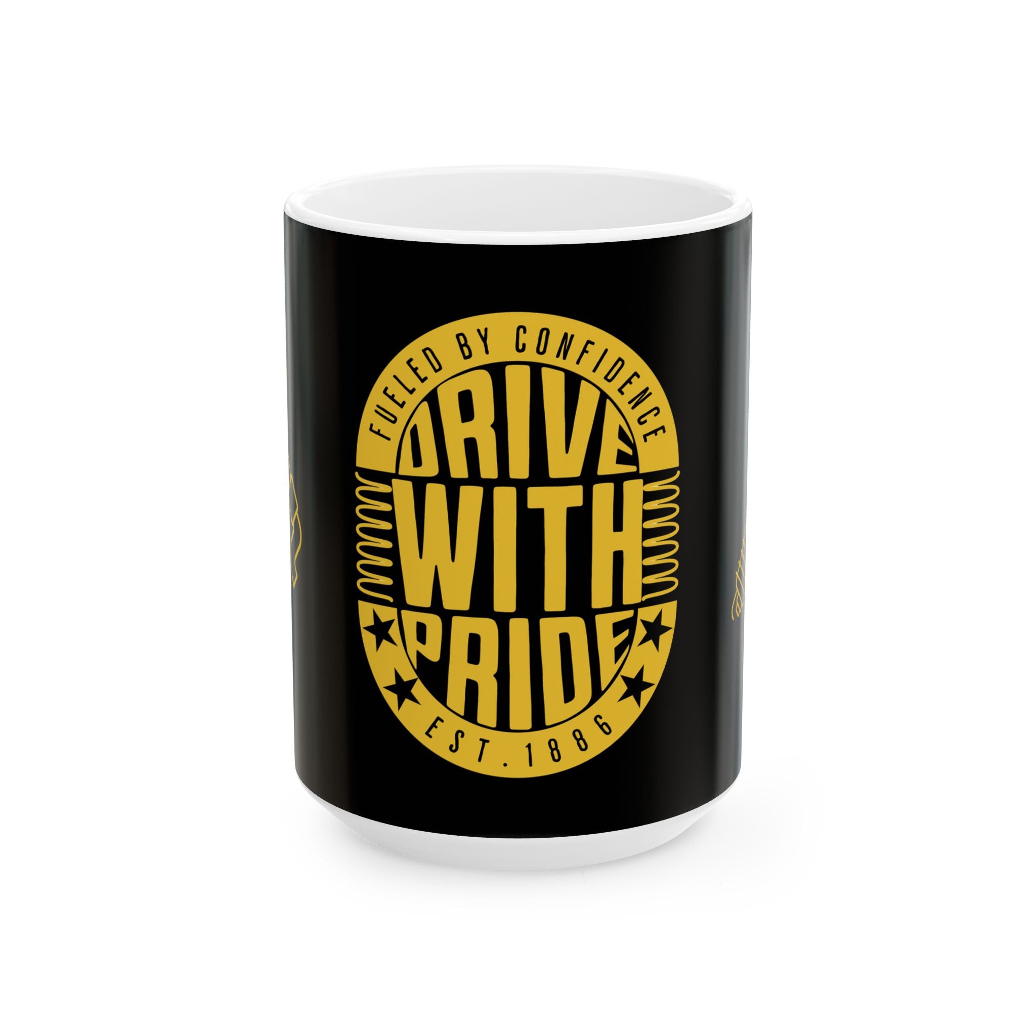 Drive With Pride Ceramic Mug – Yellow Emblem (11oz/15oz)