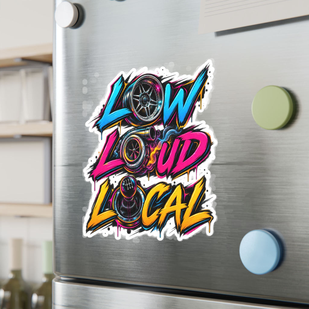'Low Loud Local' Kiss-Cut Vinyl Sticker — Car Audio & Bass Lovers Decal