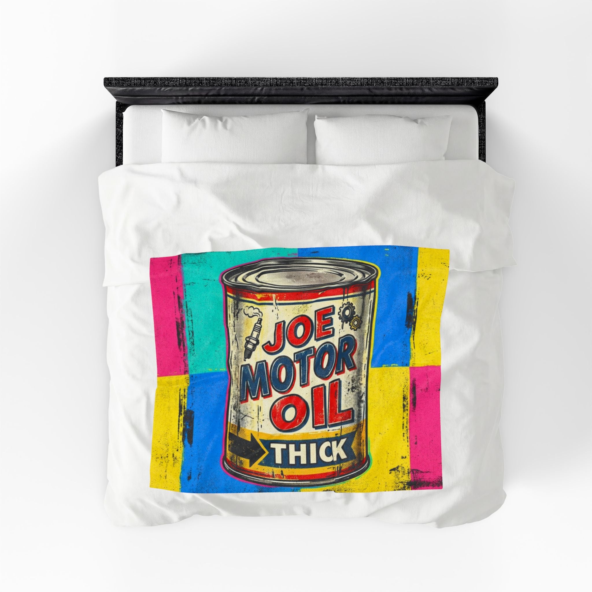 Pop Art Motor Oil Can Velveteen Plush Blanket — Retro Garage Throw