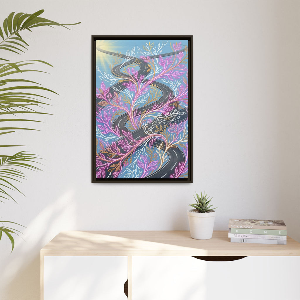 Framed Matte Canvas Floral Vines Wall Art — Pastel Botanical Abstract