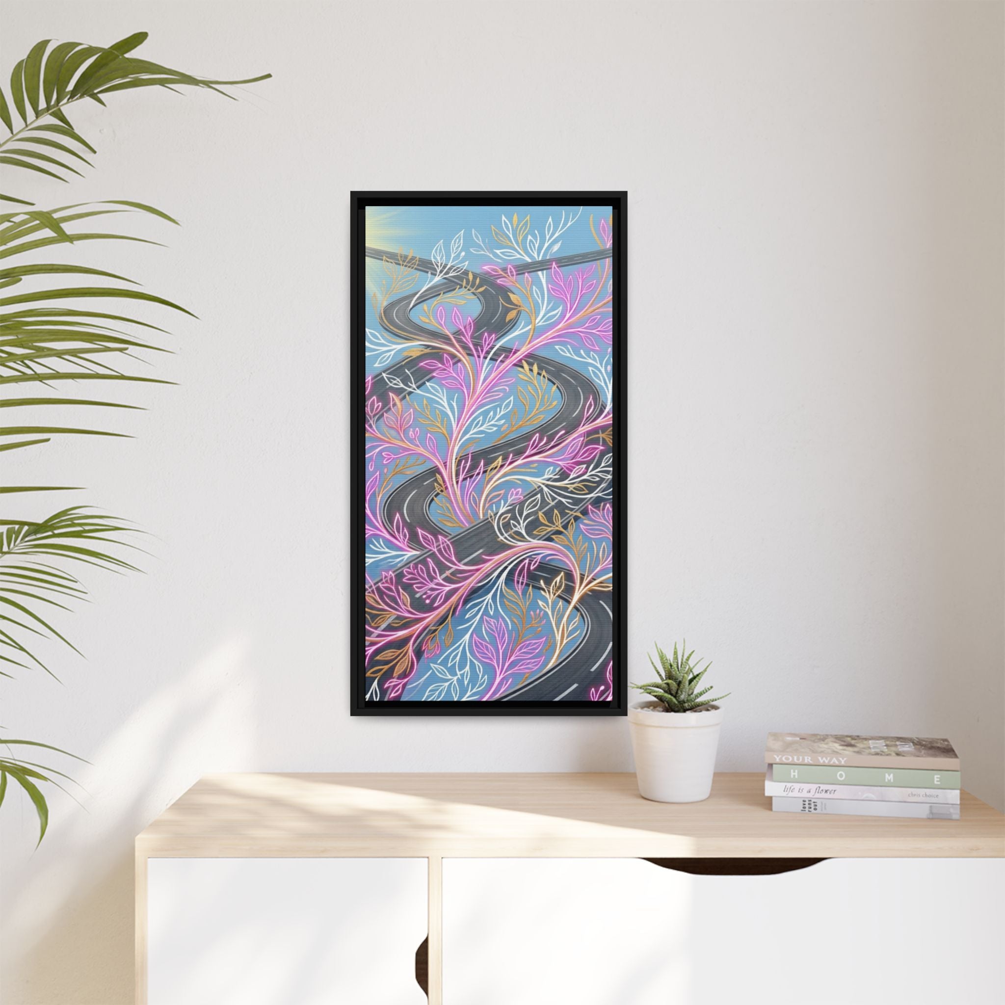 Framed Matte Canvas Floral Vines Wall Art — Pastel Botanical Abstract